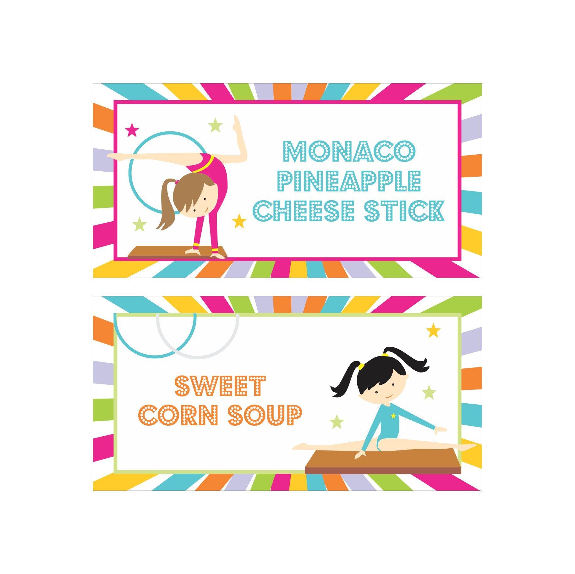 Gymnastics Theme Food Labels / Buffet Table Cards THEME PARTIES Pretty UR Party   
