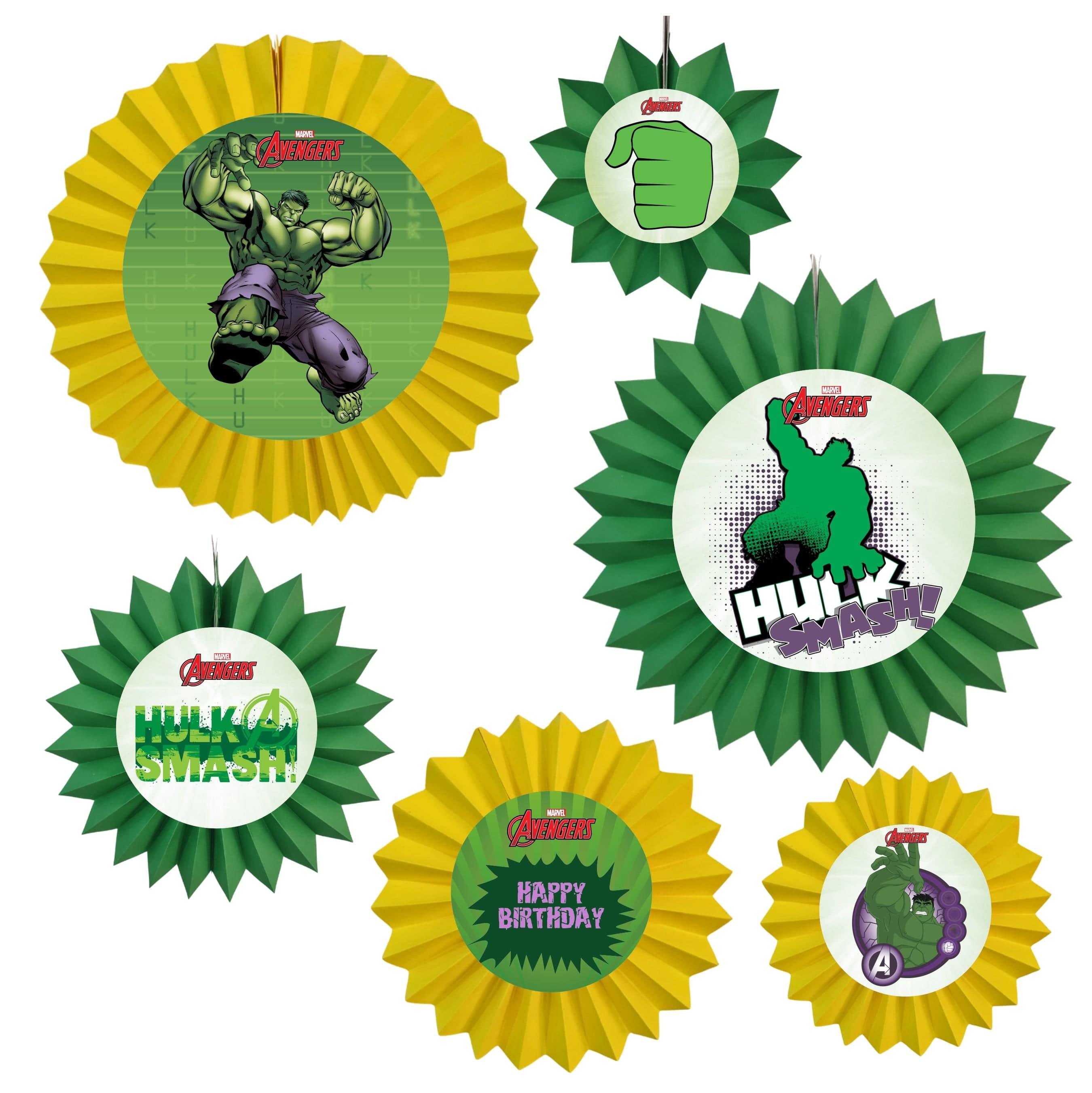 Hulk Paper Fans - Set of 6 DECORATIONS Pretty UR Party   