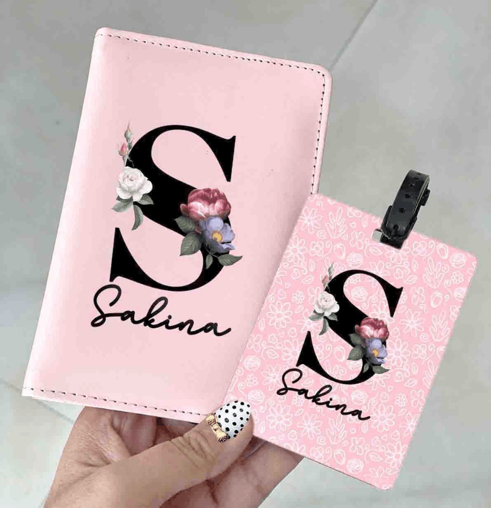 Floral Initial Passport cover and Bag Tag Combo RETURN GIFTS Pretty UR Party