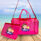 Personalised Kids Jelly Duffle Bags with Pouch Combo - Pink RETURN GIFTS PRETTY UR PARTY