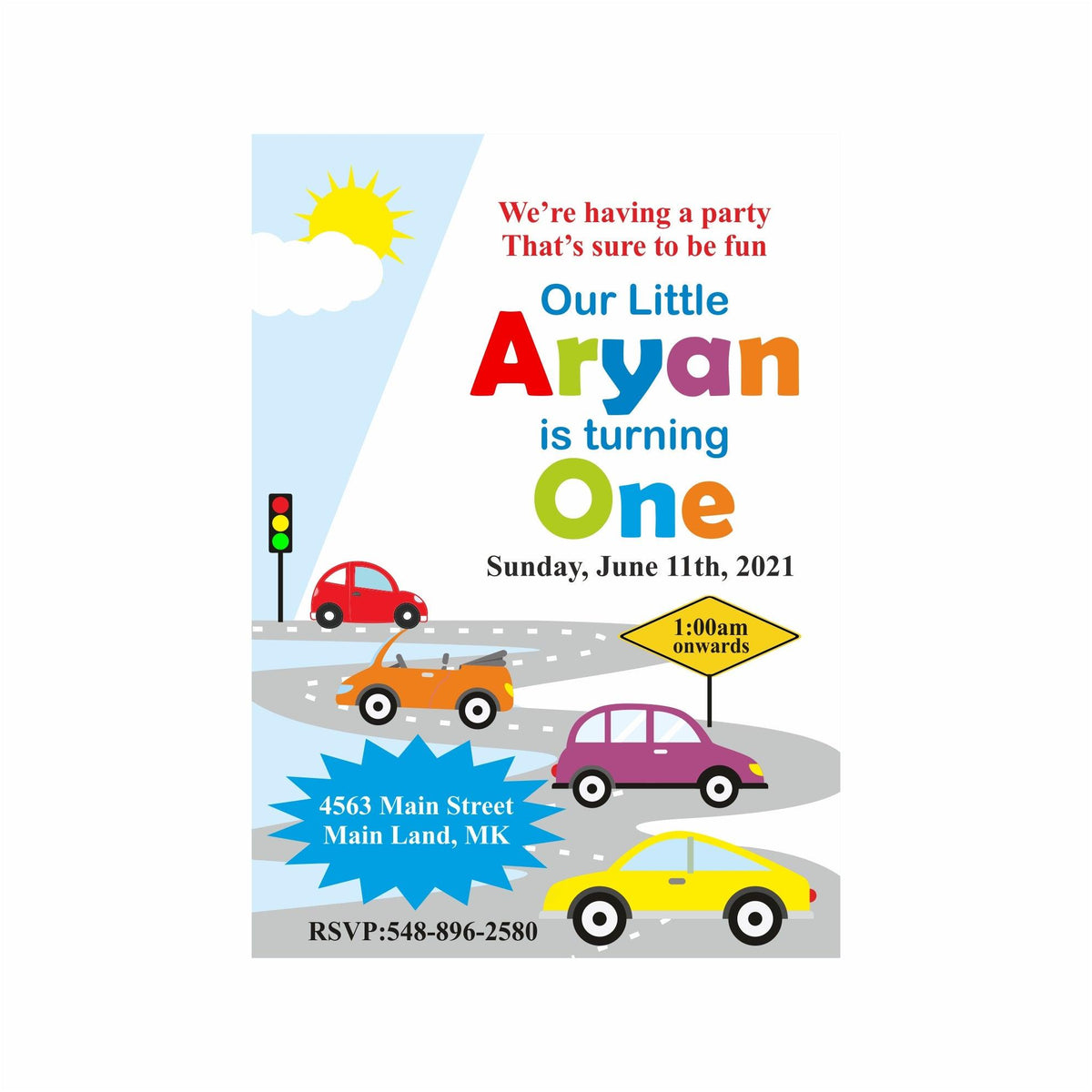 Colorful Cars Theme Invitations | Cute & Customizable Invites – PRETTY ...