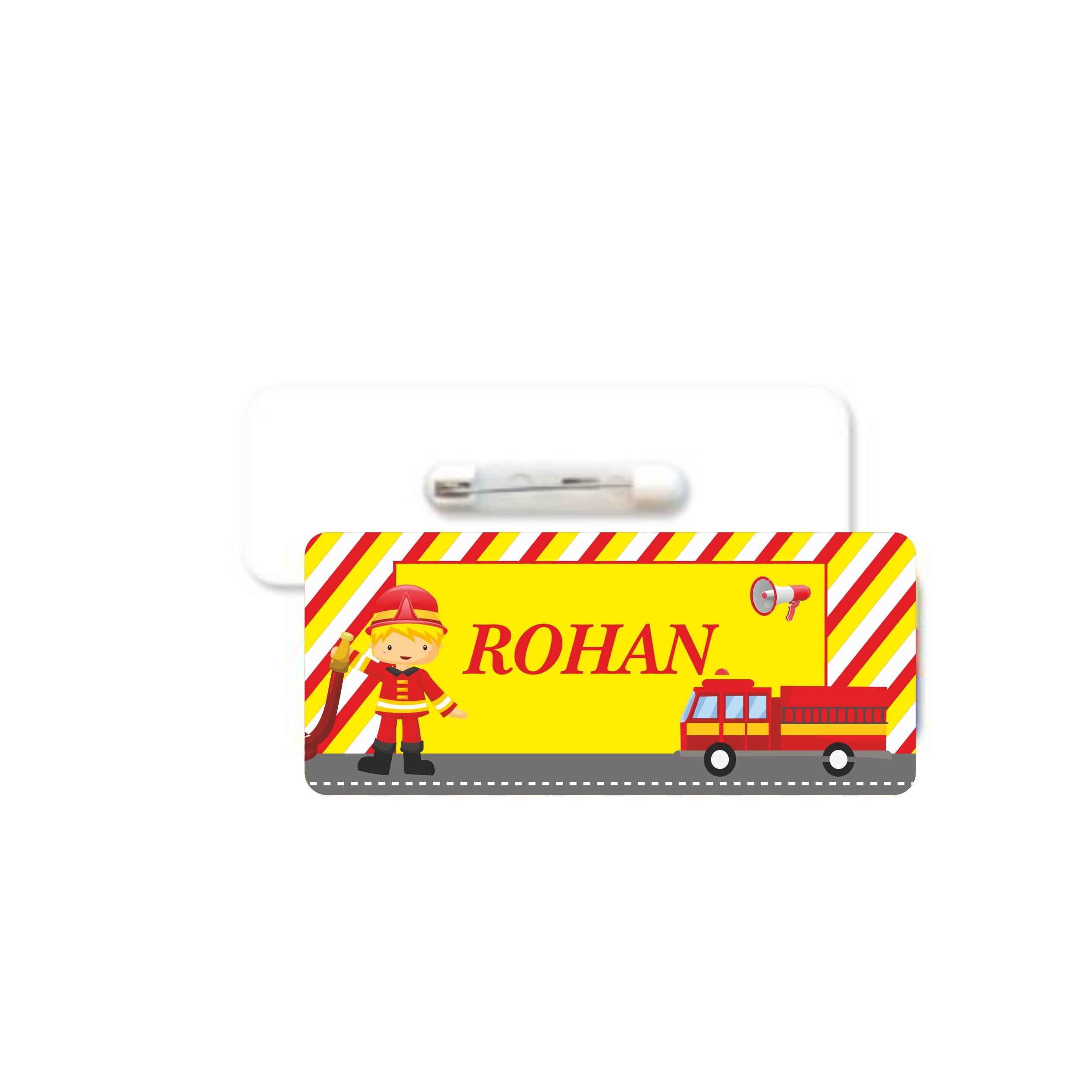 Fire Truck Theme Badge / Name Tag PERSONALISED Pretty UR Party   