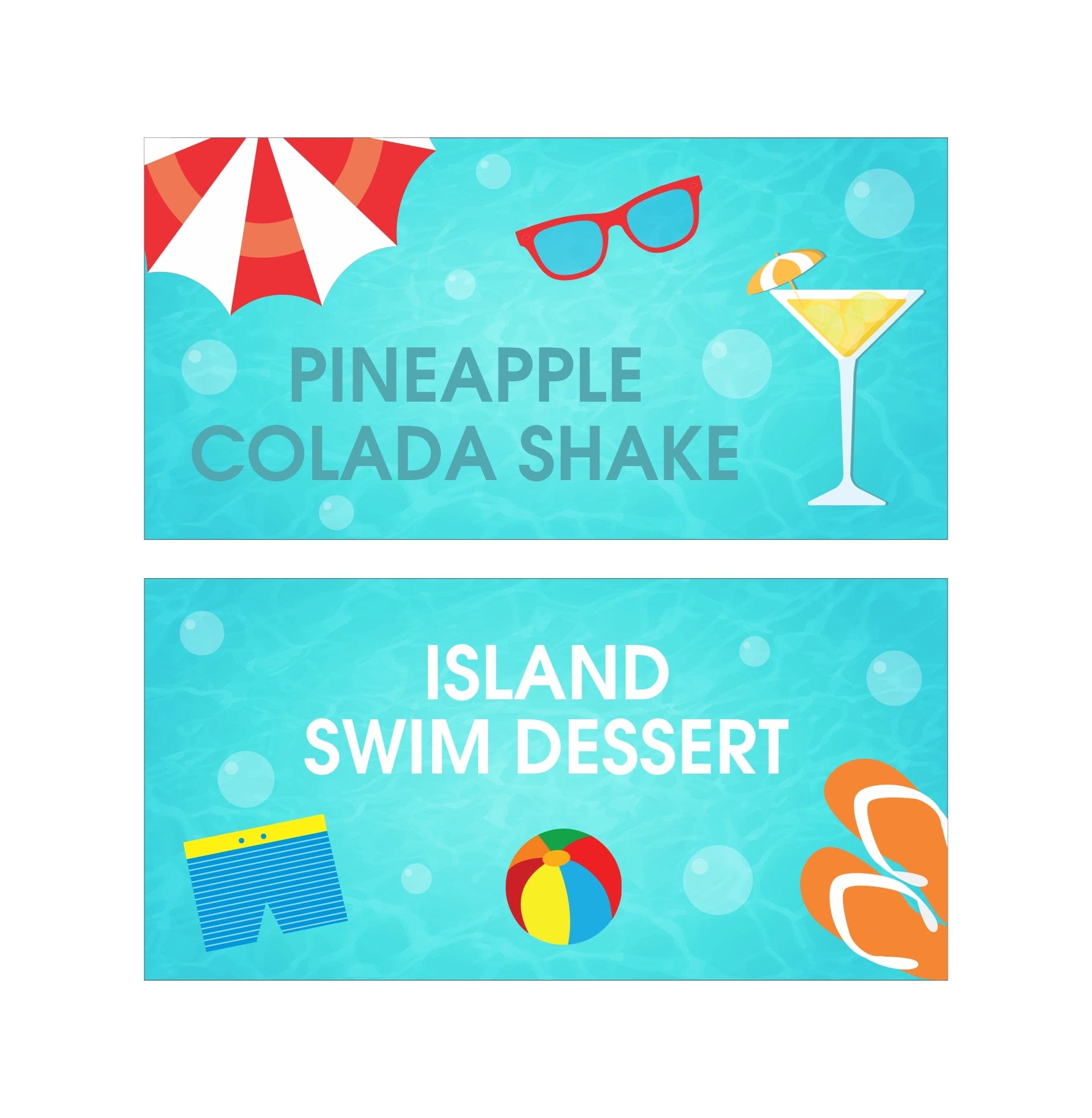 Splash Pool Party Theme Food Labels / Buffet Table Cards THEME PARTIES Pretty UR Party   