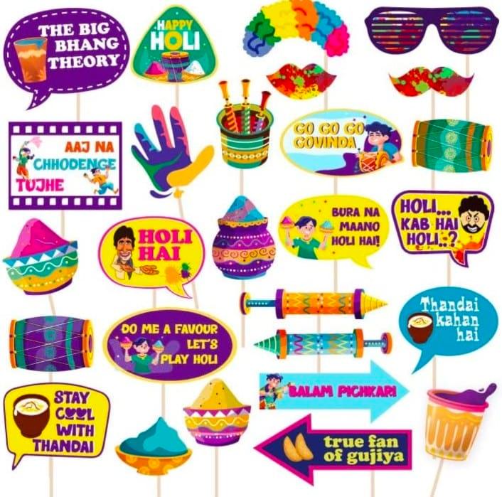 Holi Photo Booth Props - 26 pc set ALL PARTY SUPPLIES Pretty UR Party