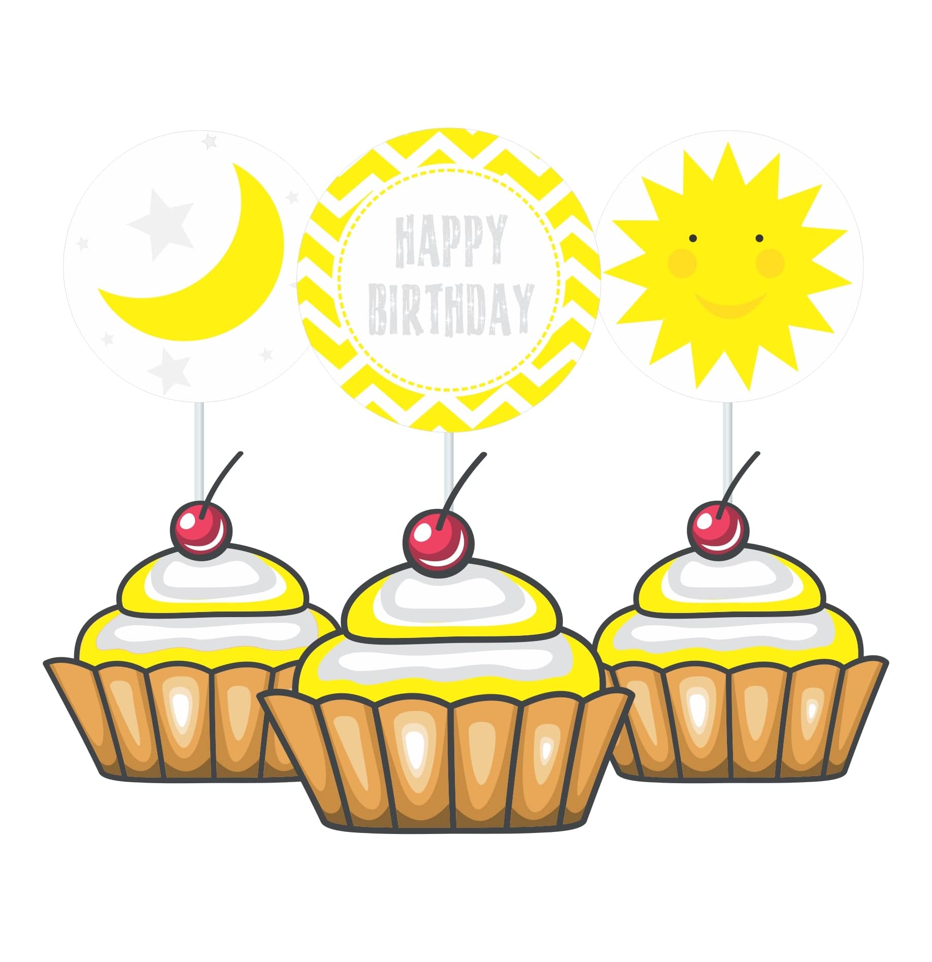 Sun and Moon theme Cupcake Toppers THEME PARTIES Pretty UR Party   