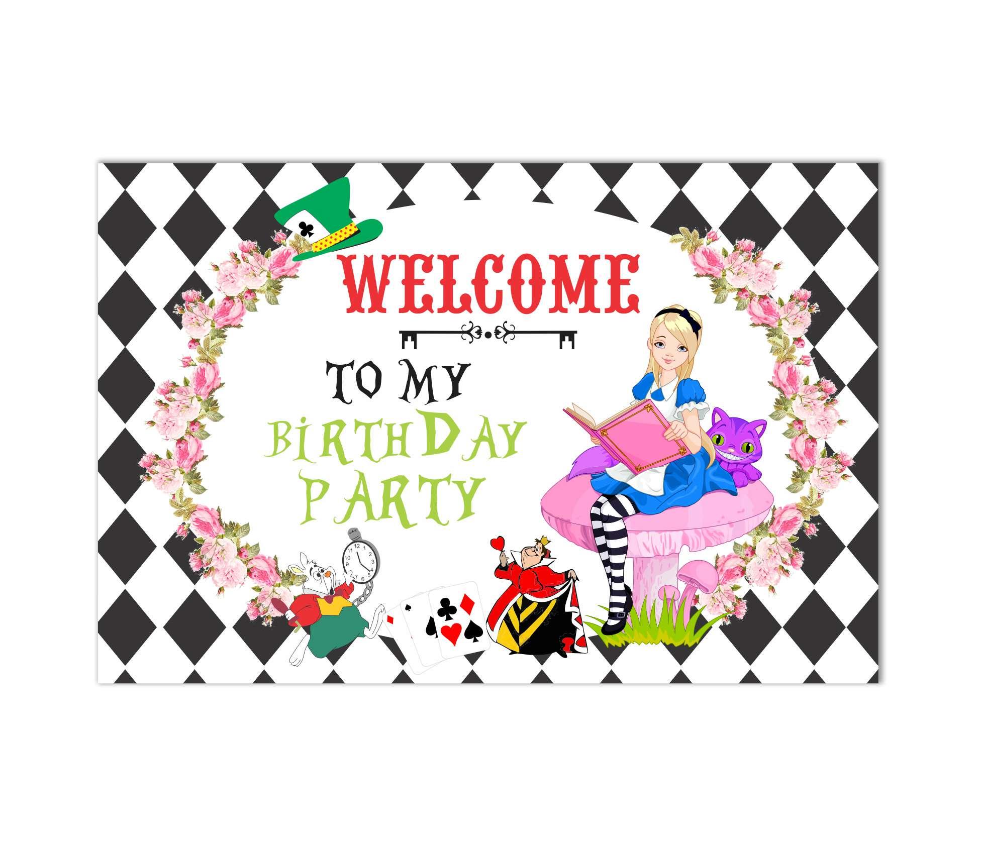 Alice in Wonderland Entrance Banner / Door Sign THEME PARTIES Pretty UR Party   