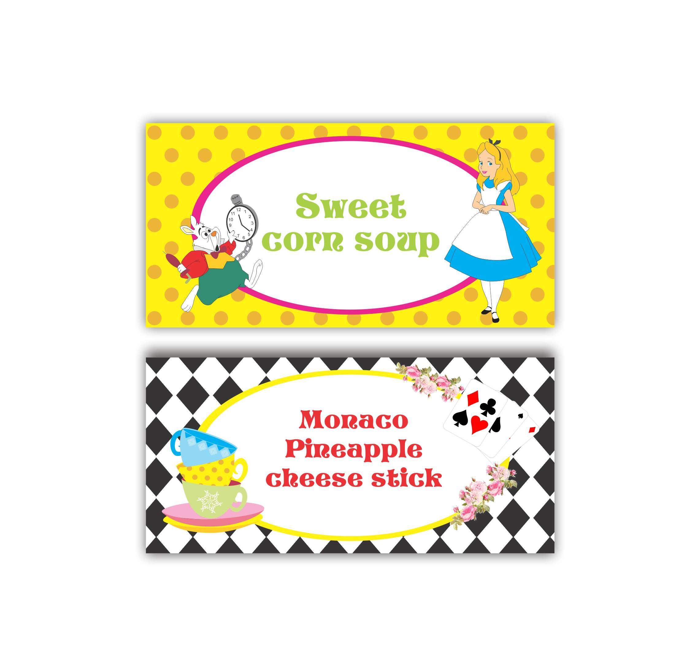 Alice in Wonderland  Food Labels / Buffet Table Cards THEME PARTIES Pretty UR Party   