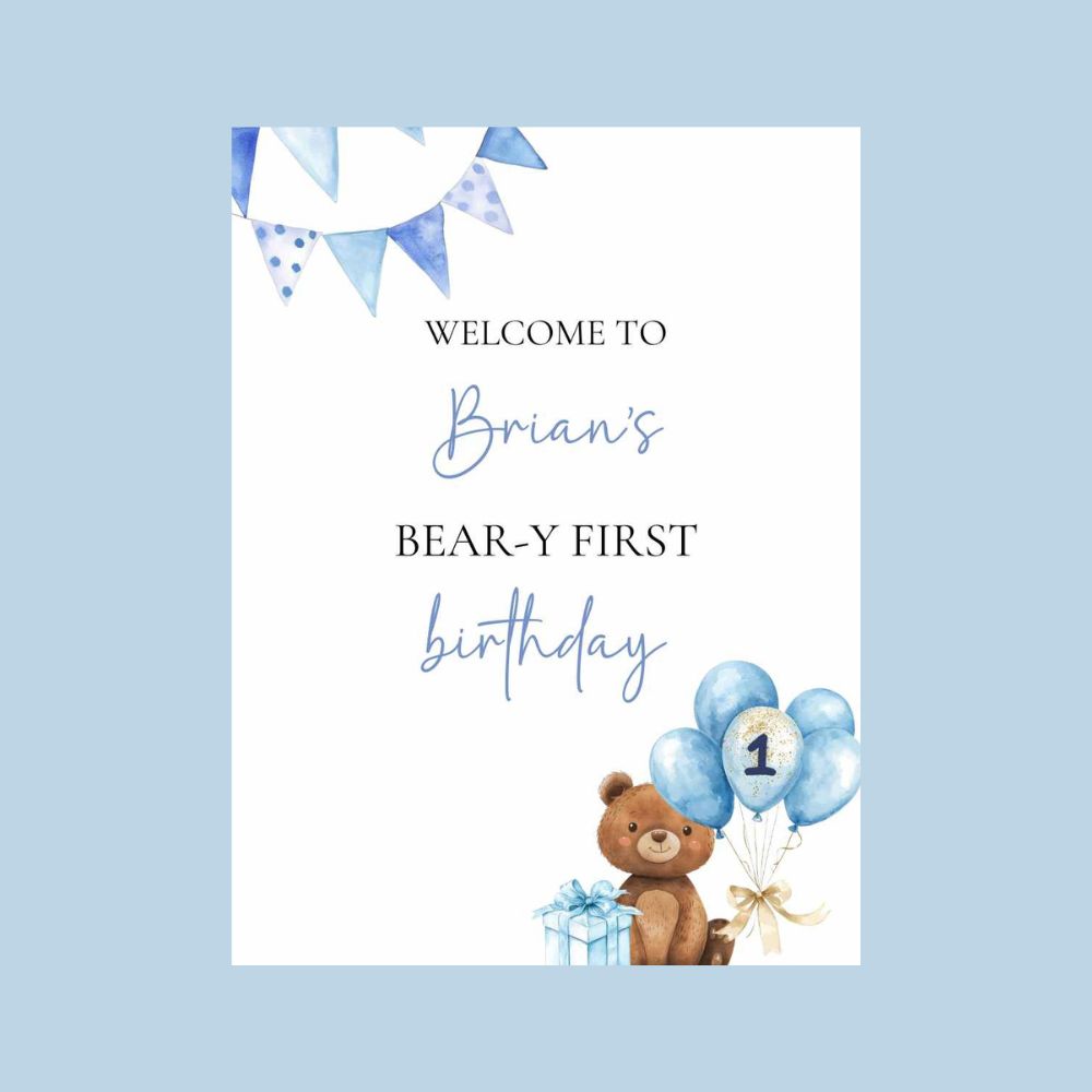 Blue Bear theme Welcome Poster / Board
