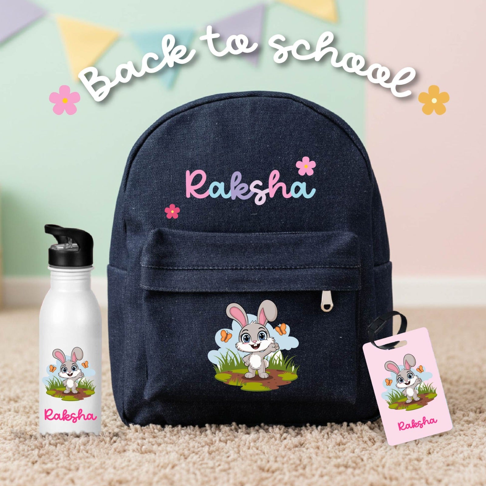 Personalised Denim Backpack Combo