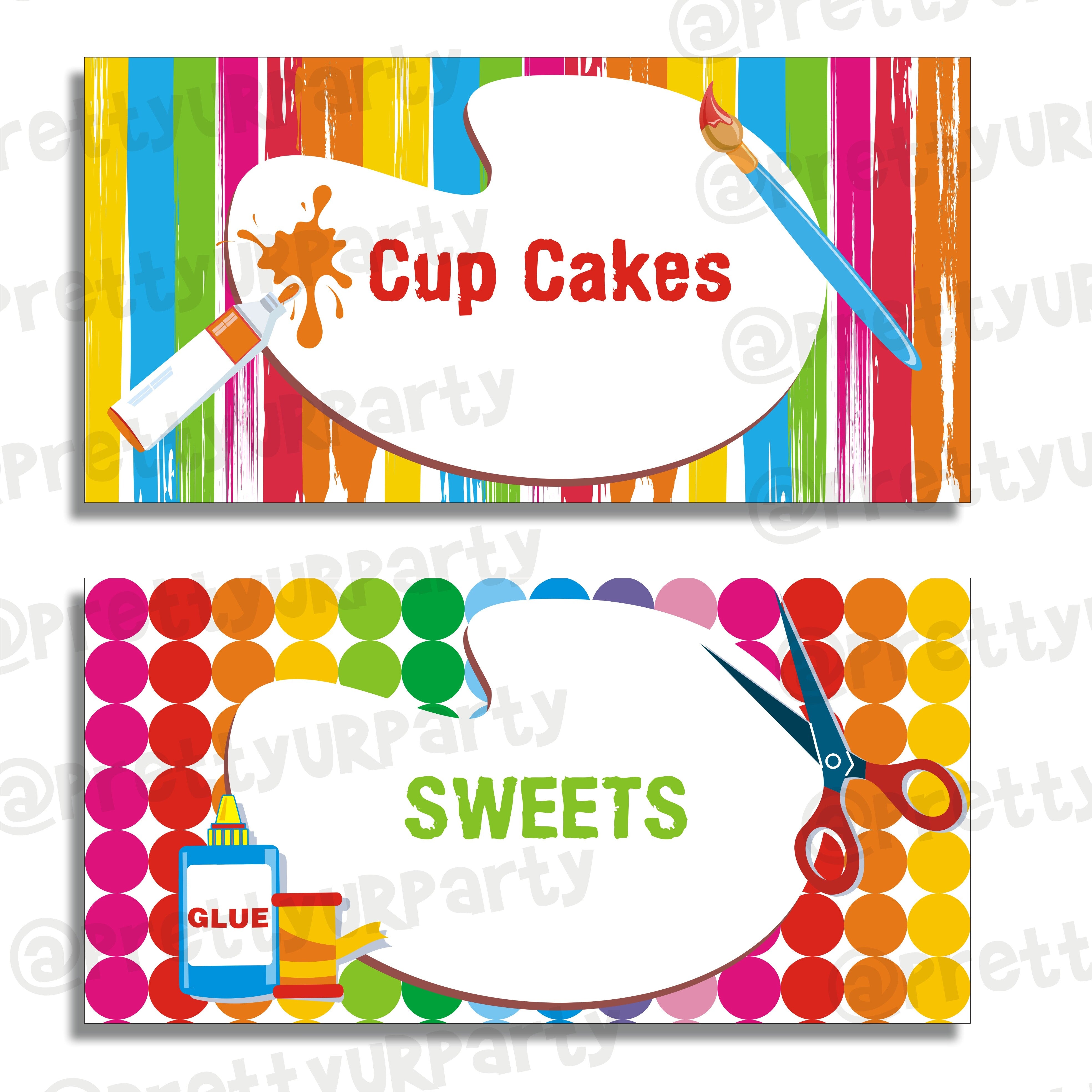 Art Party Food Labels Template, Place Cards