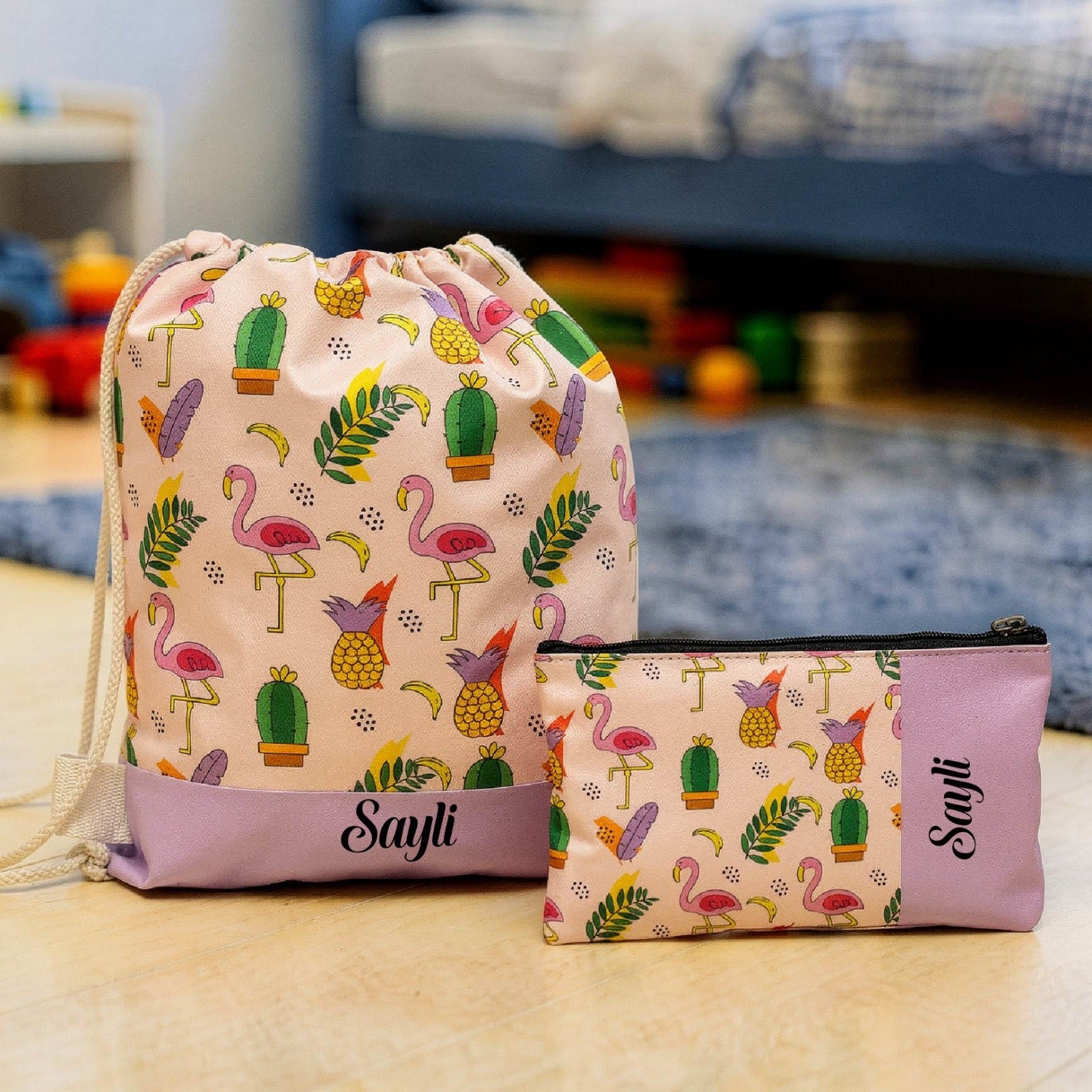Personalised Kids Drawstring Bag with Pouch