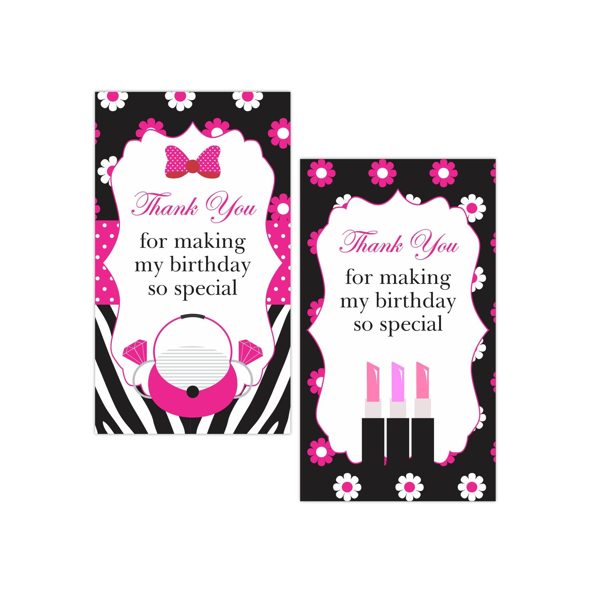 Glam Diva Thank you Tags THEME PARTIES Pretty UR Party   
