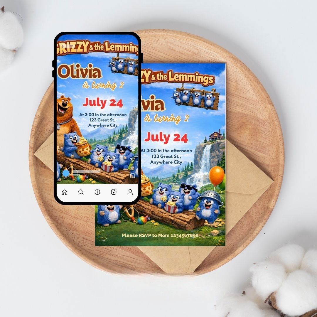 Grizzy and the Lemmings Theme E-Invitations