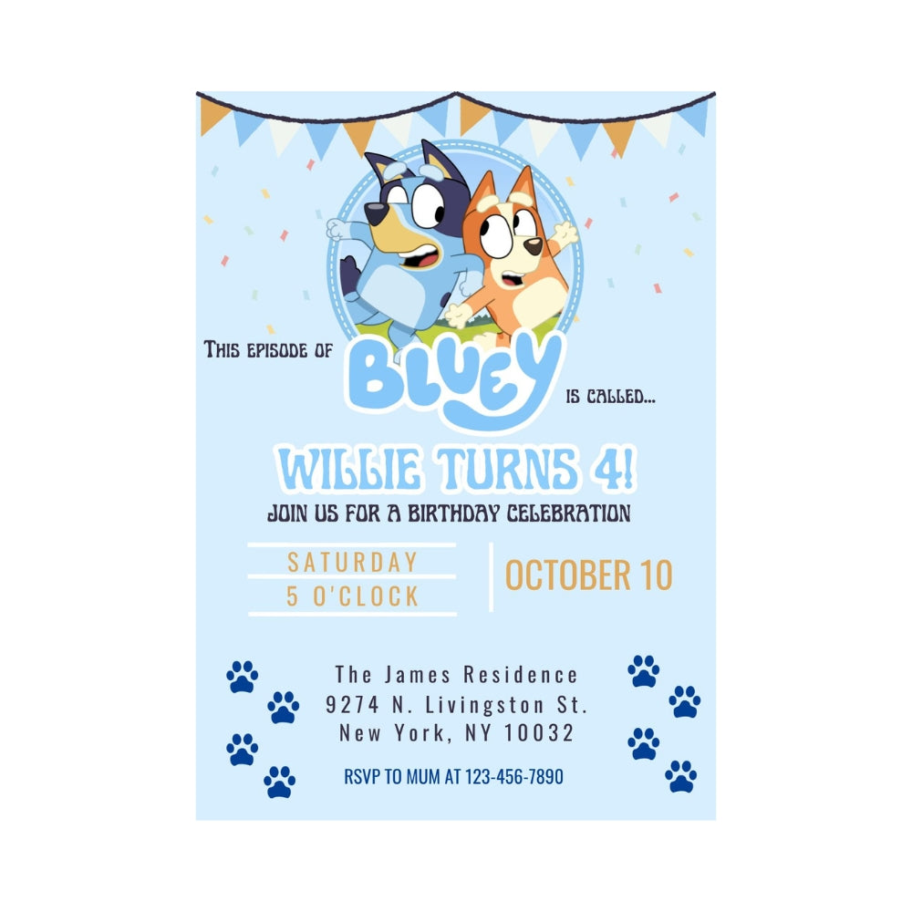 Bluey Theme E-Invitations ALL PARTY SUPPLIES Pretty UR Party