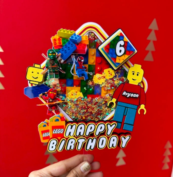 Lego themed Shaker Cake Topper HANDCRAFTED Pretty UR Party