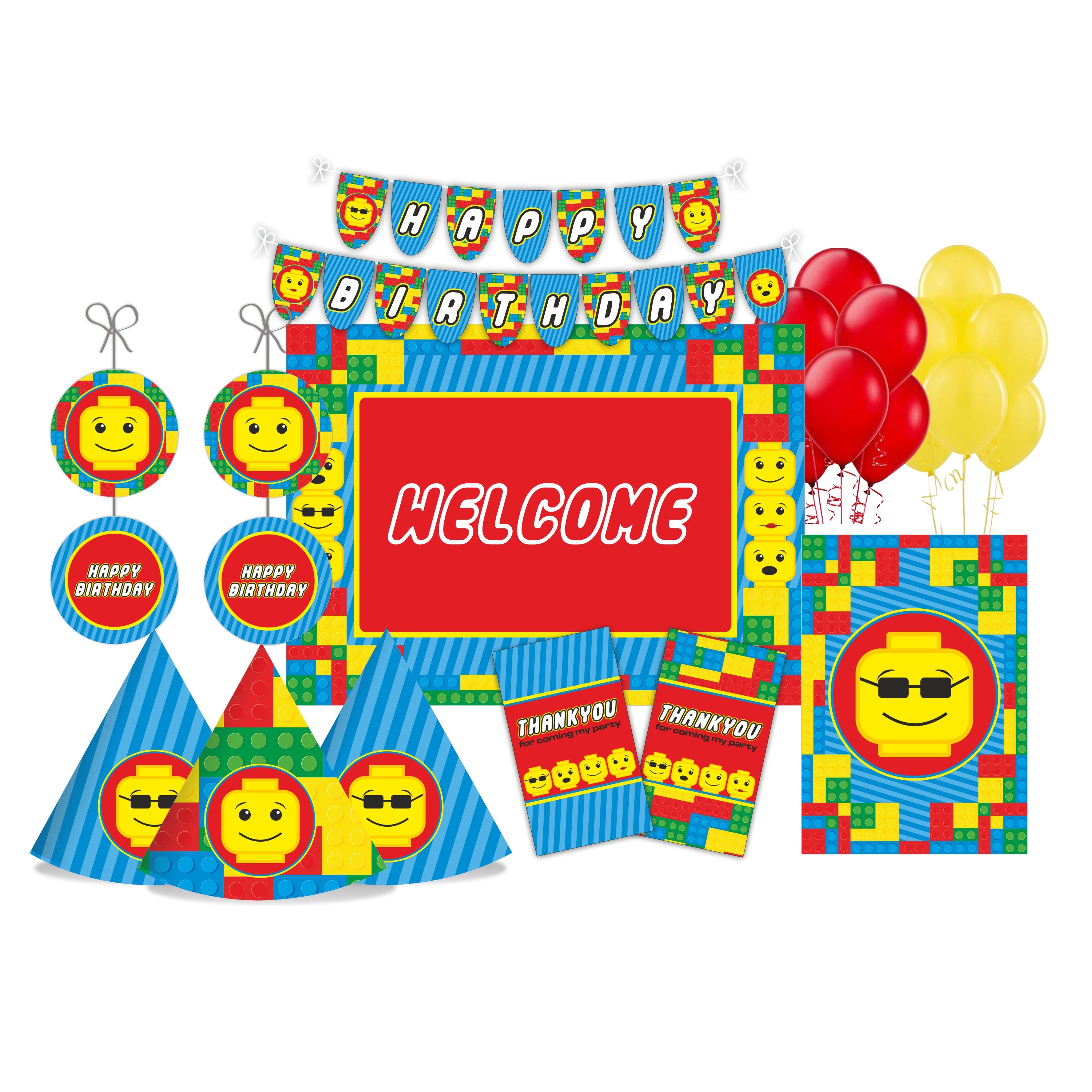 Lego inspired Party Decorations Kit - 80 pcs combo pack PACKAGES Pretty UR Party