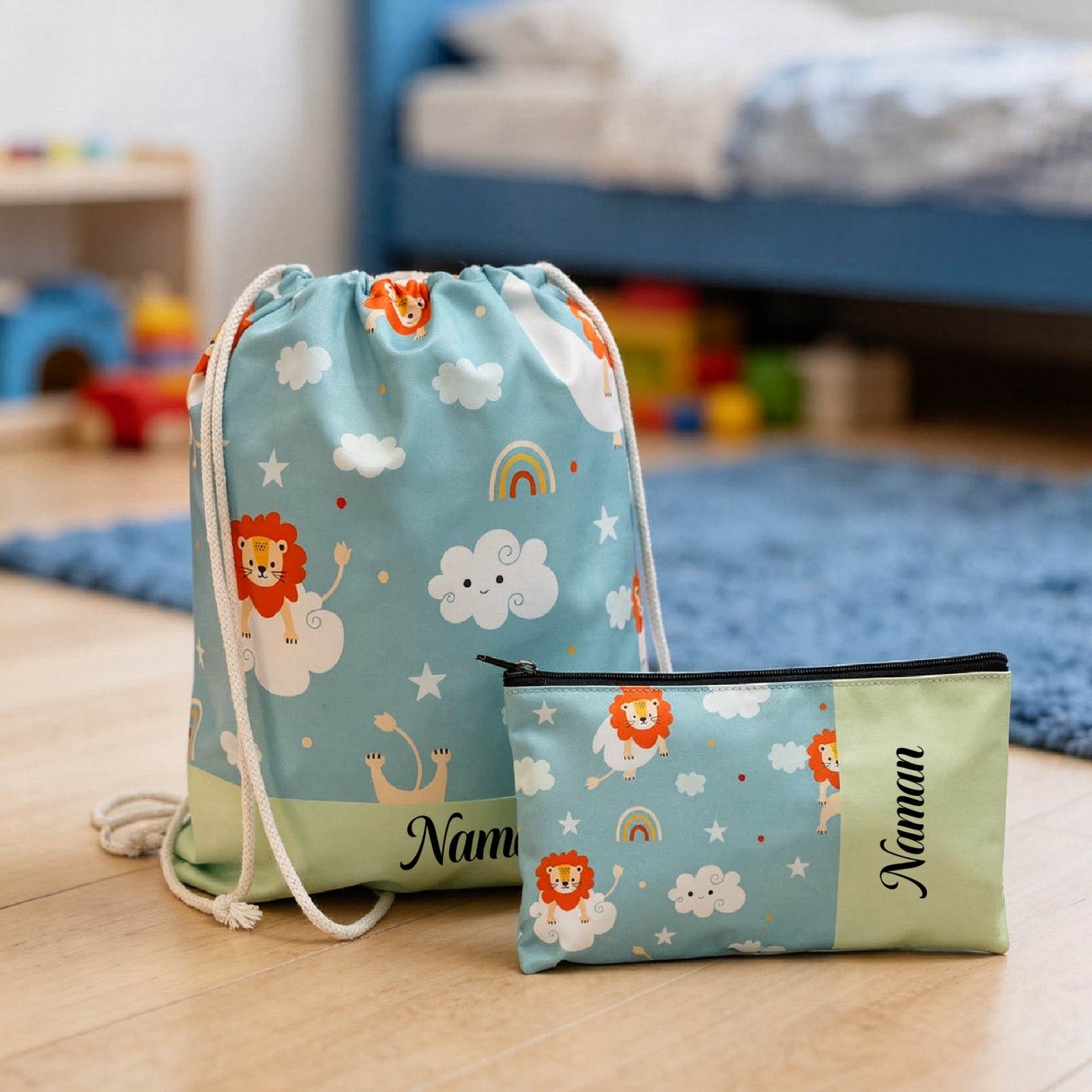 Personalised Kids Drawstring Bag with Pouch