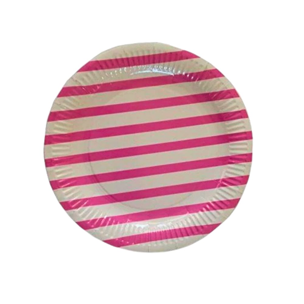 Pink and white striped paper clearance plates