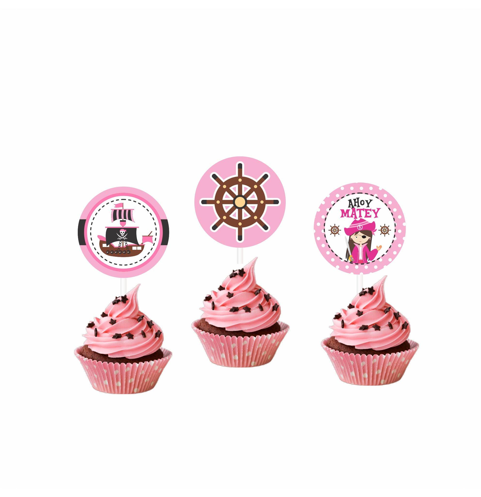 Girly Pirate Theme Cupcake / Food Toppers THEME PARTIES Pretty UR Party   