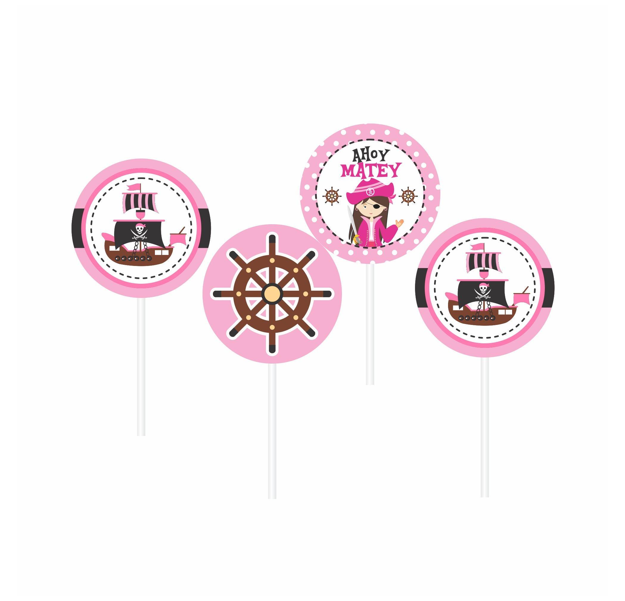 Girly Pirate Theme Cupcake / Food Toppers THEME PARTIES Pretty UR Party   