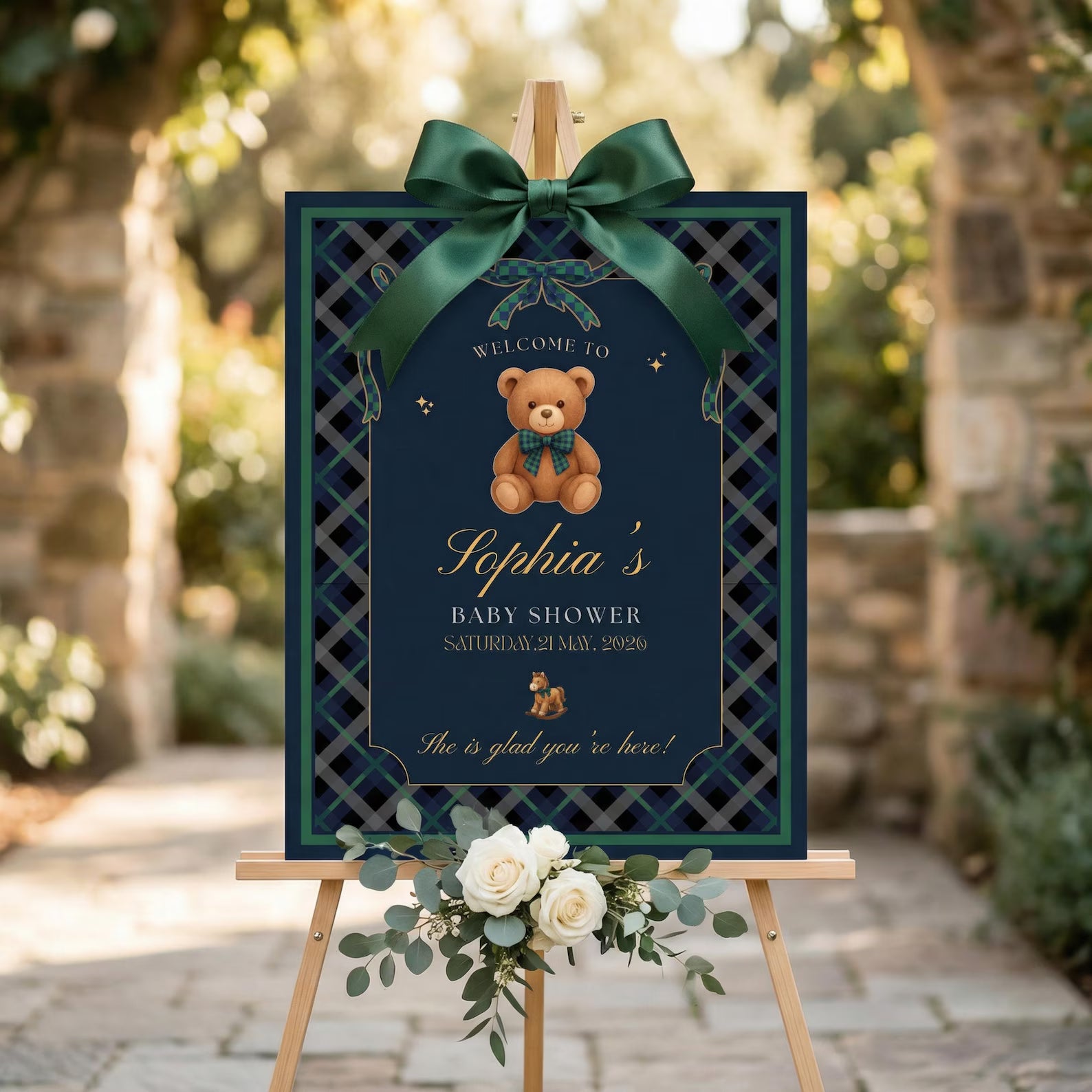 Preppy Teddy Bear theme Welcome Poster / Board