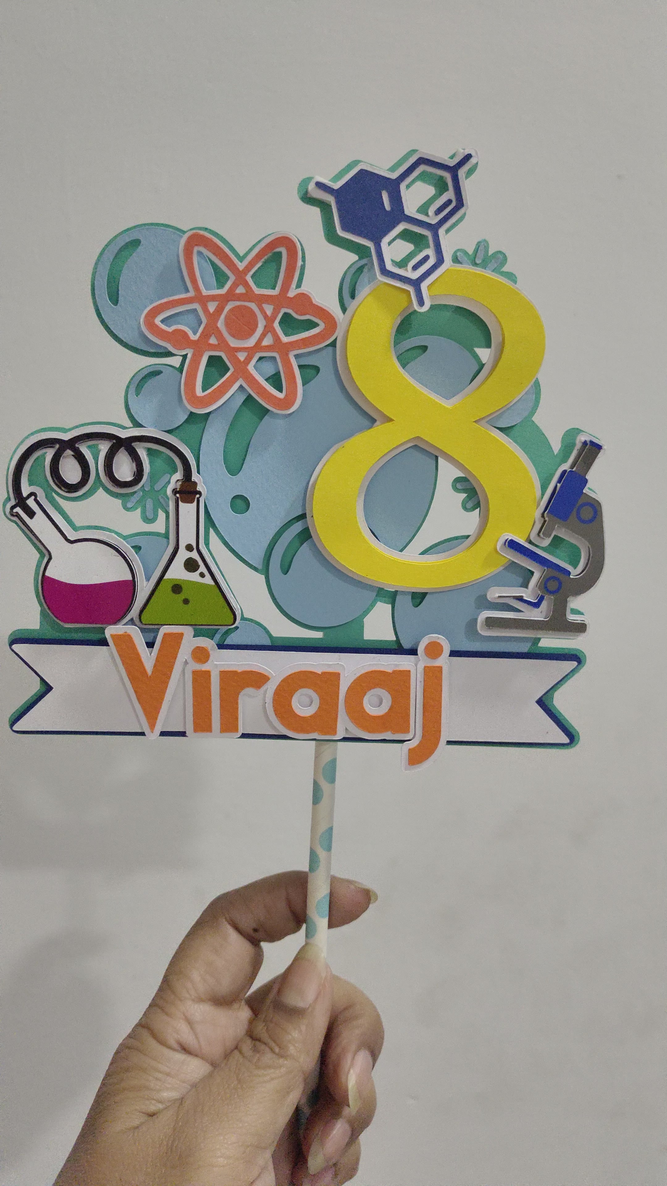 Science theme Cake Topper HANDCRAFTED Pretty UR Party