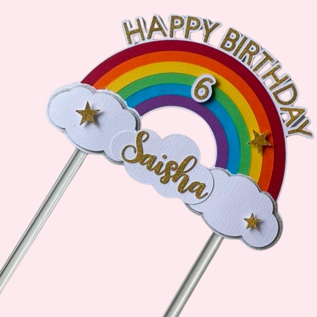 Rainbow theme Cake Topper HANDCRAFTED Pretty UR Party