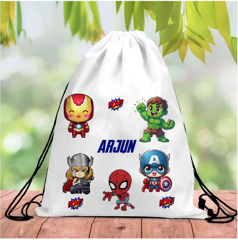 Personalised Superhero Drawstring Bag RETURN GIFTS PRETTY UR PARTY