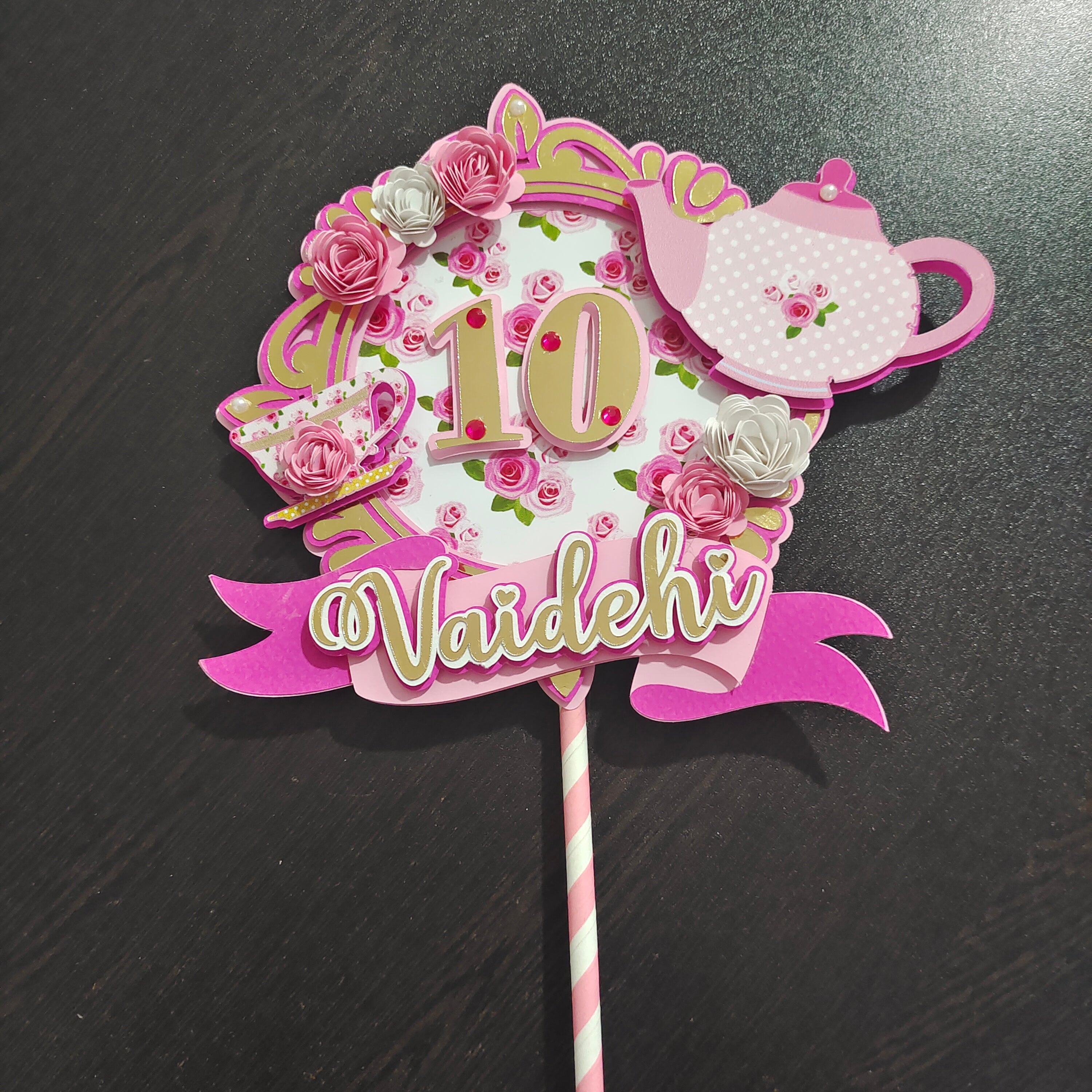 Tea Party Cake Topper HANDCRAFTED Pretty UR Party