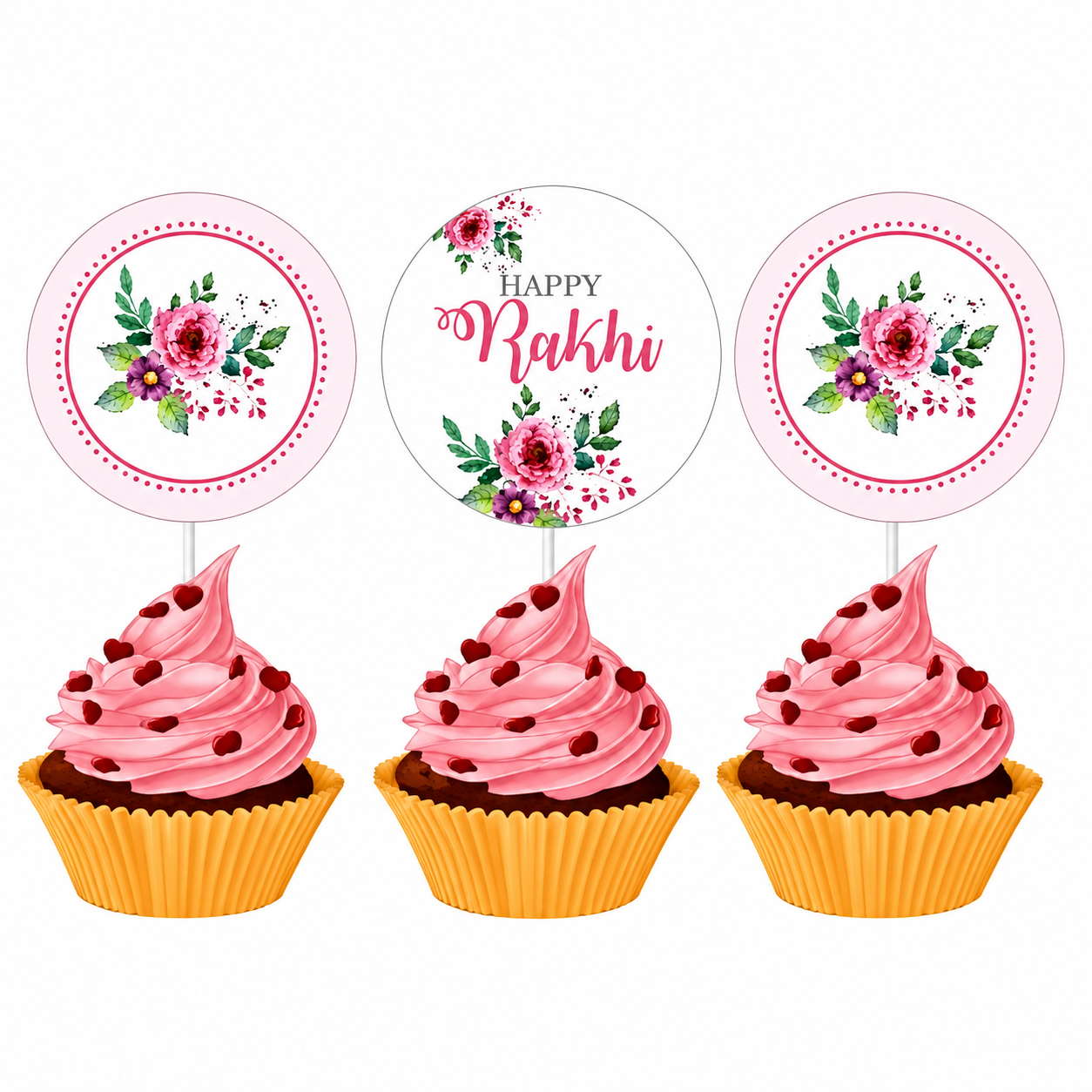 Pink and Green Floral Rakhi Cupcake / Food Toppers