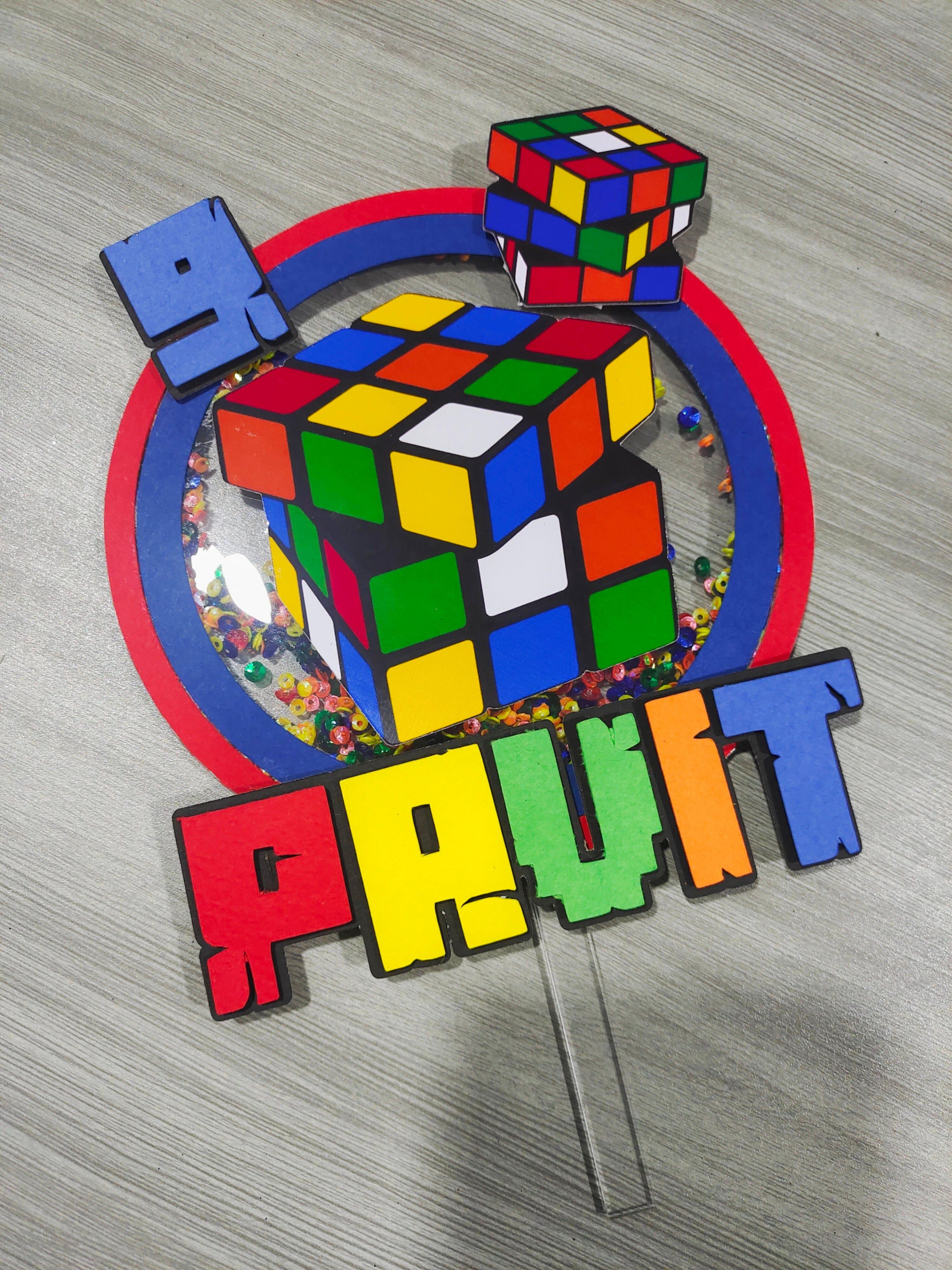 Rubik's Cube Shaker Cake Topper HANDCRAFTED Pretty UR Party   