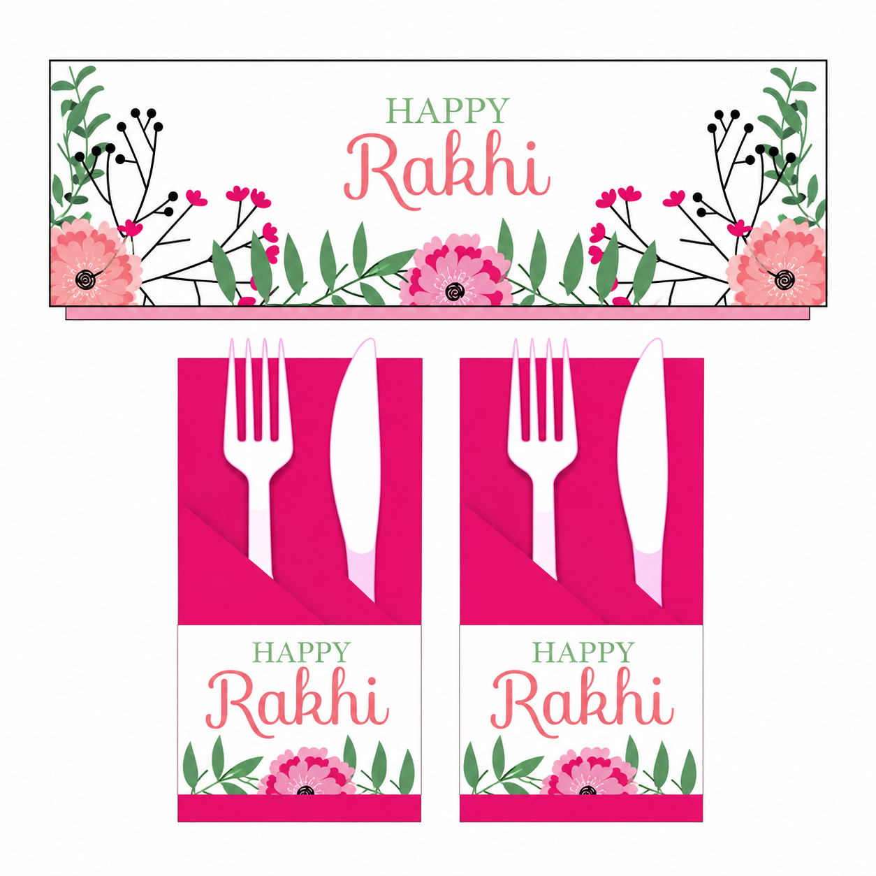Pink Floral Rakhi Napkin Rings