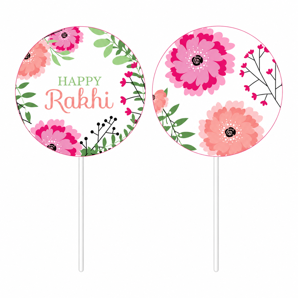 Pink Floral Rakhi Cupcake / Food Toppers