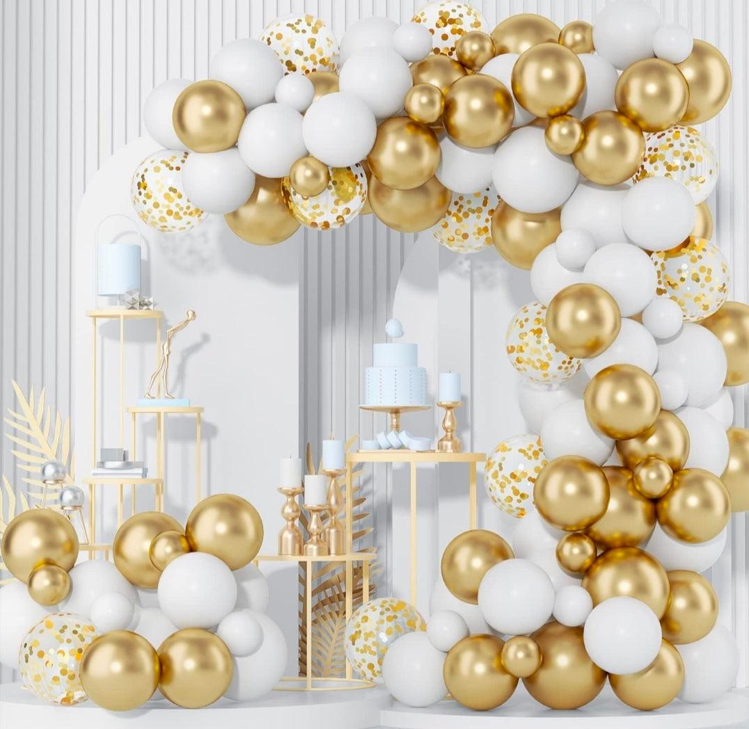 Chrome Gold and White Balloons Kit - Pack of 67 pieces DECORATIONS Pretty UR Party