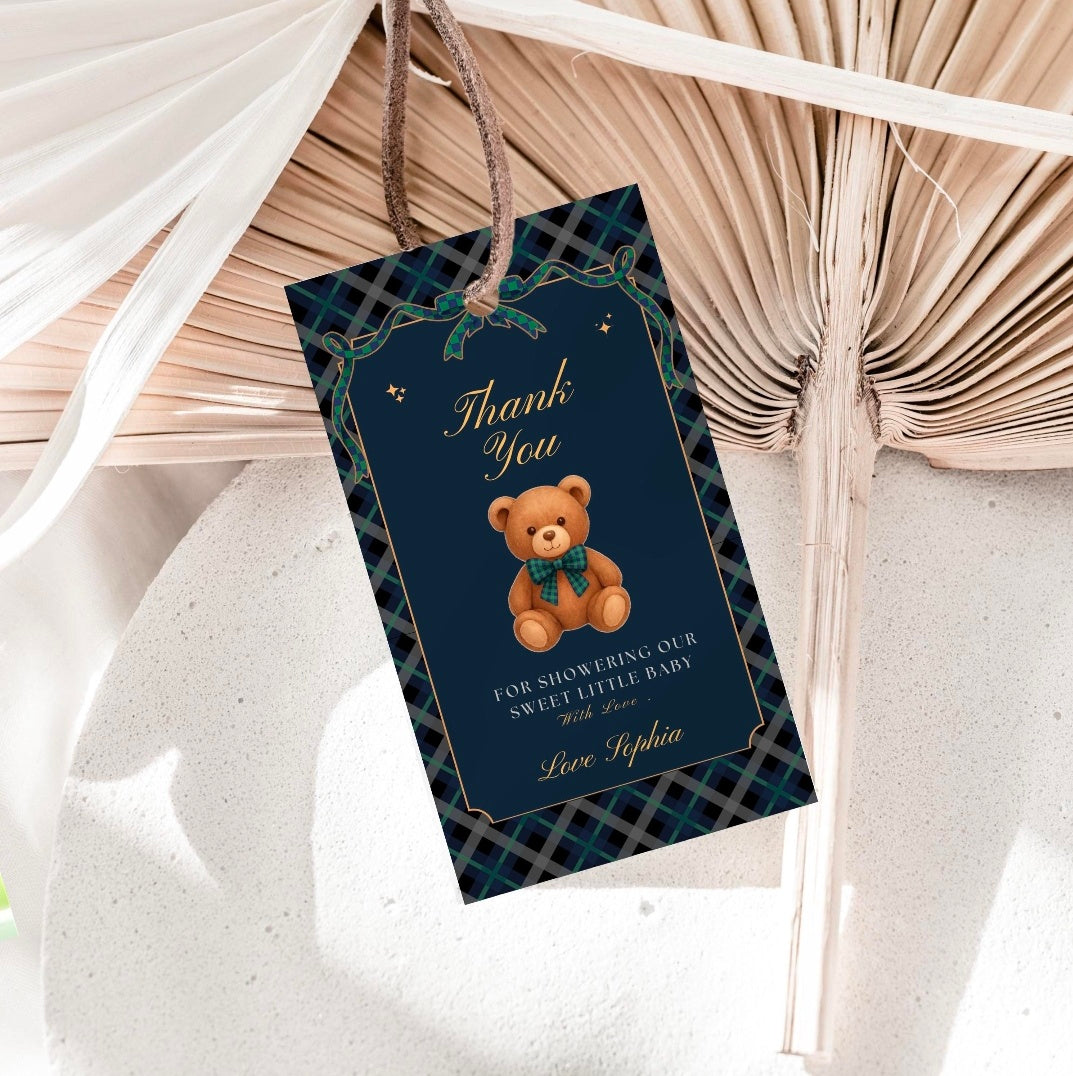 Preppy Teddy Bear theme Thank you tags