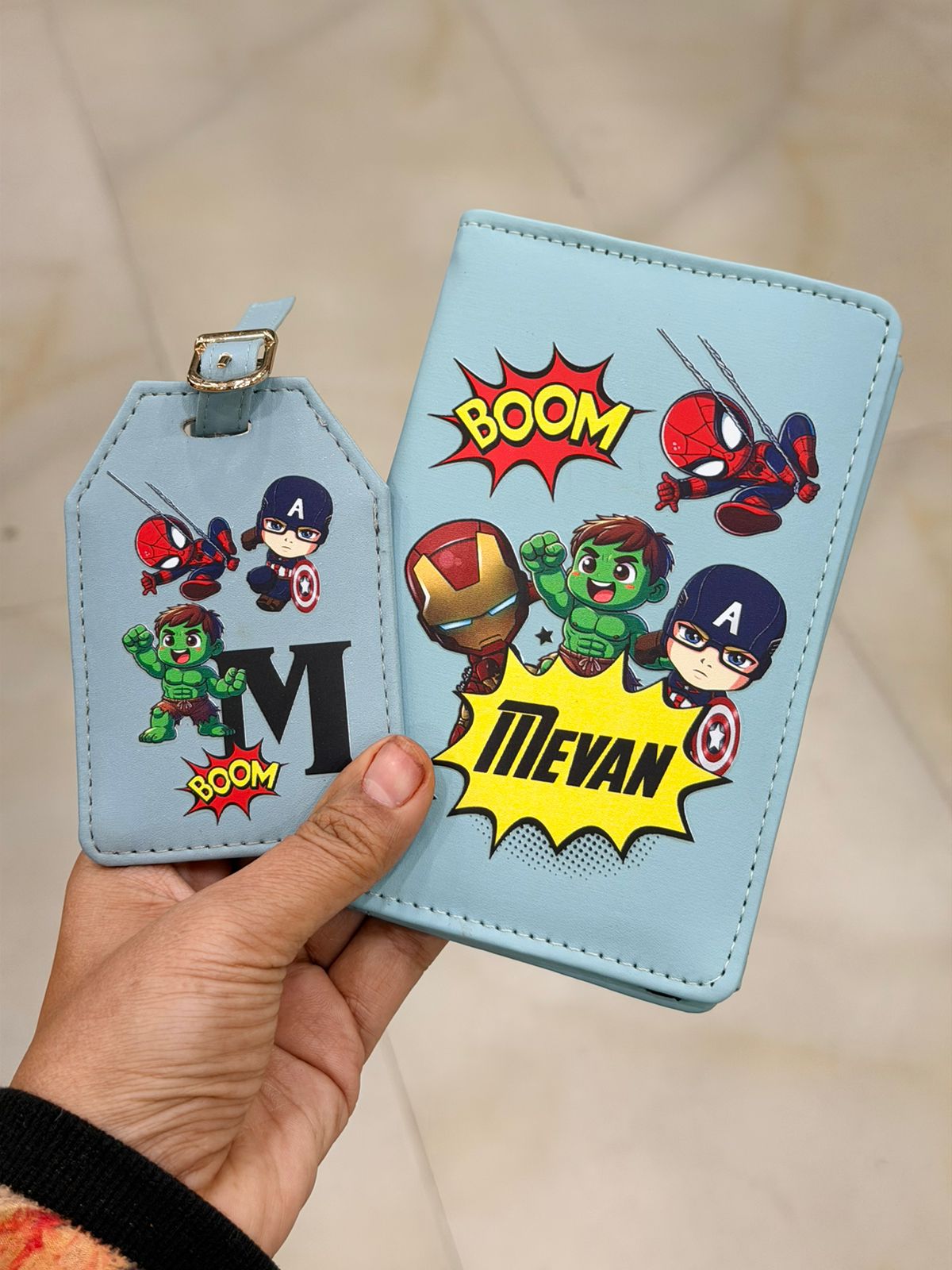 Superhero theme Passport cover and Bag tag combo
