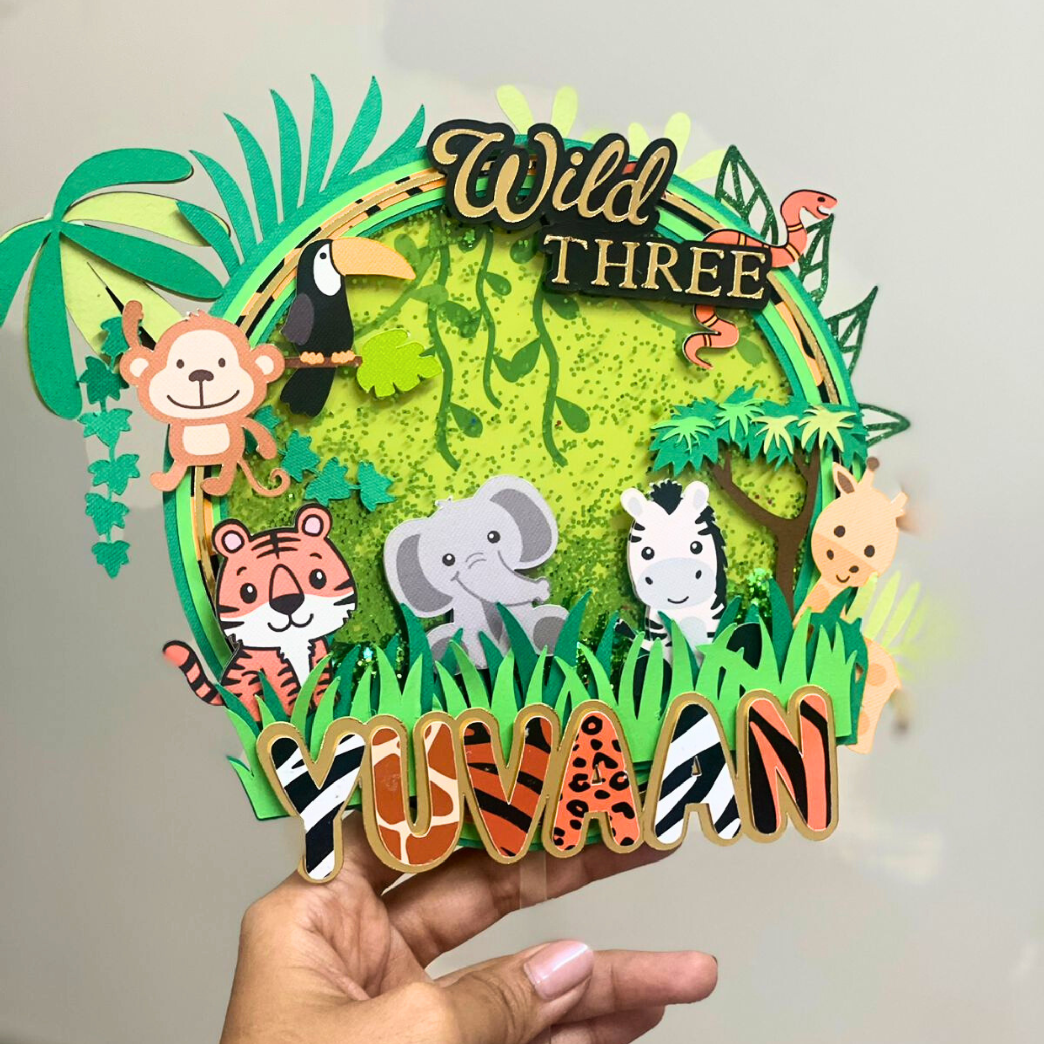 Wild Jungle theme Shaker Cake Topper HANDCRAFTED Pretty UR Party