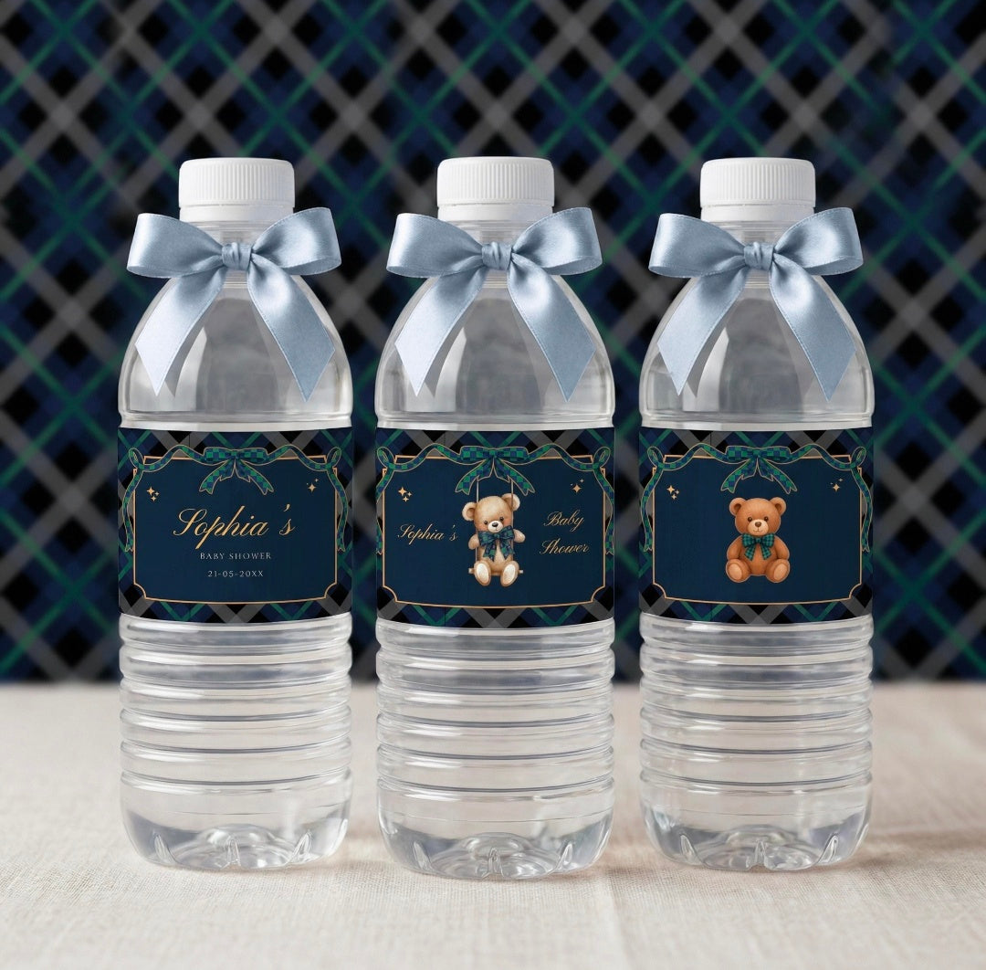 Preppy Teddy Bear theme Water Bottle Labels