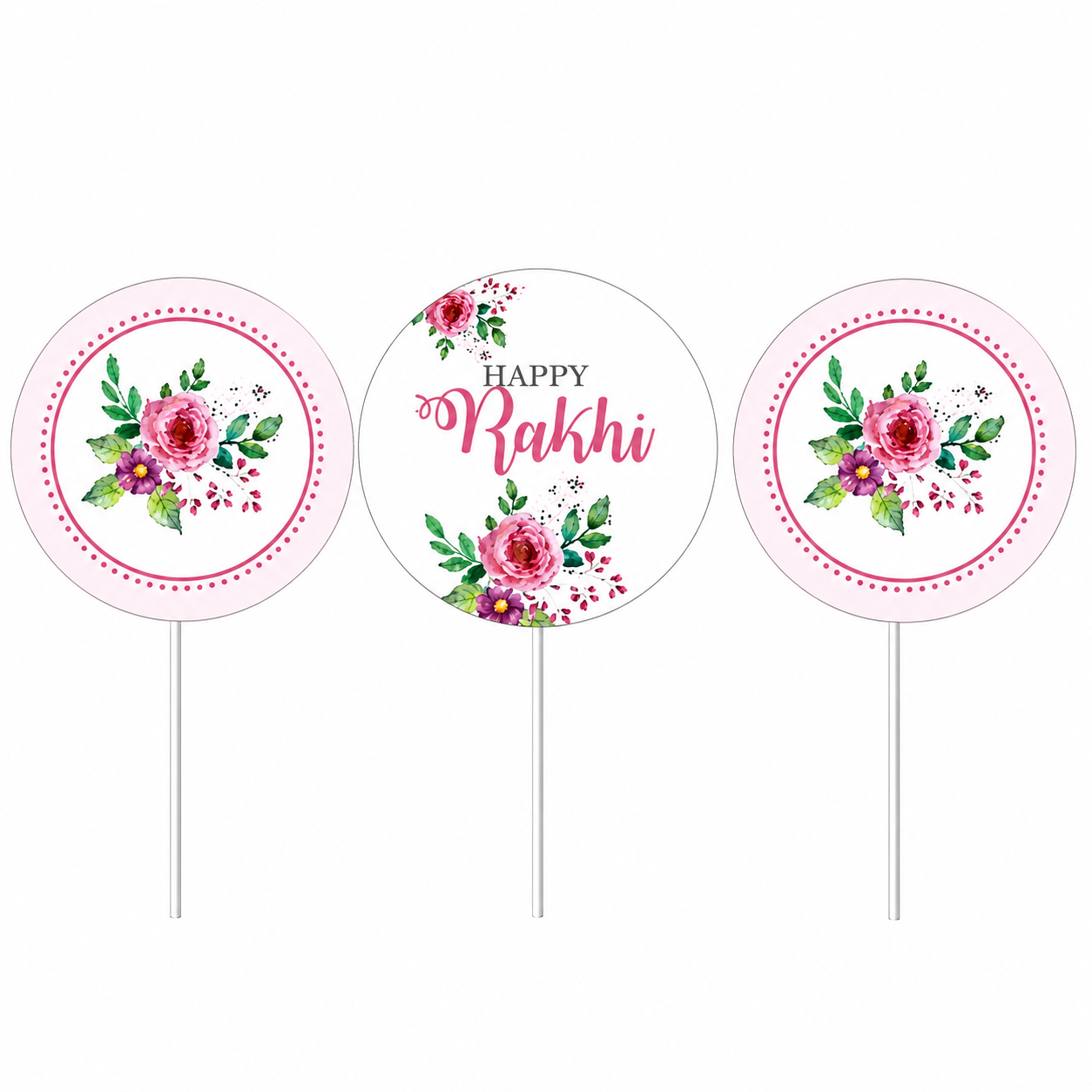 Pink and Green Floral Rakhi Cupcake / Food Toppers