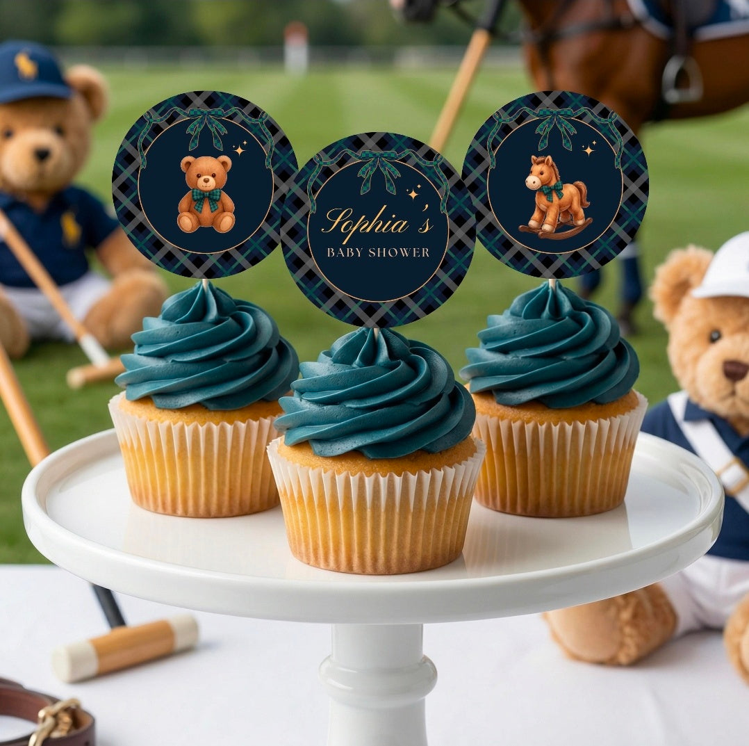 Preppy Teddy Bear theme Cupcake Toppers