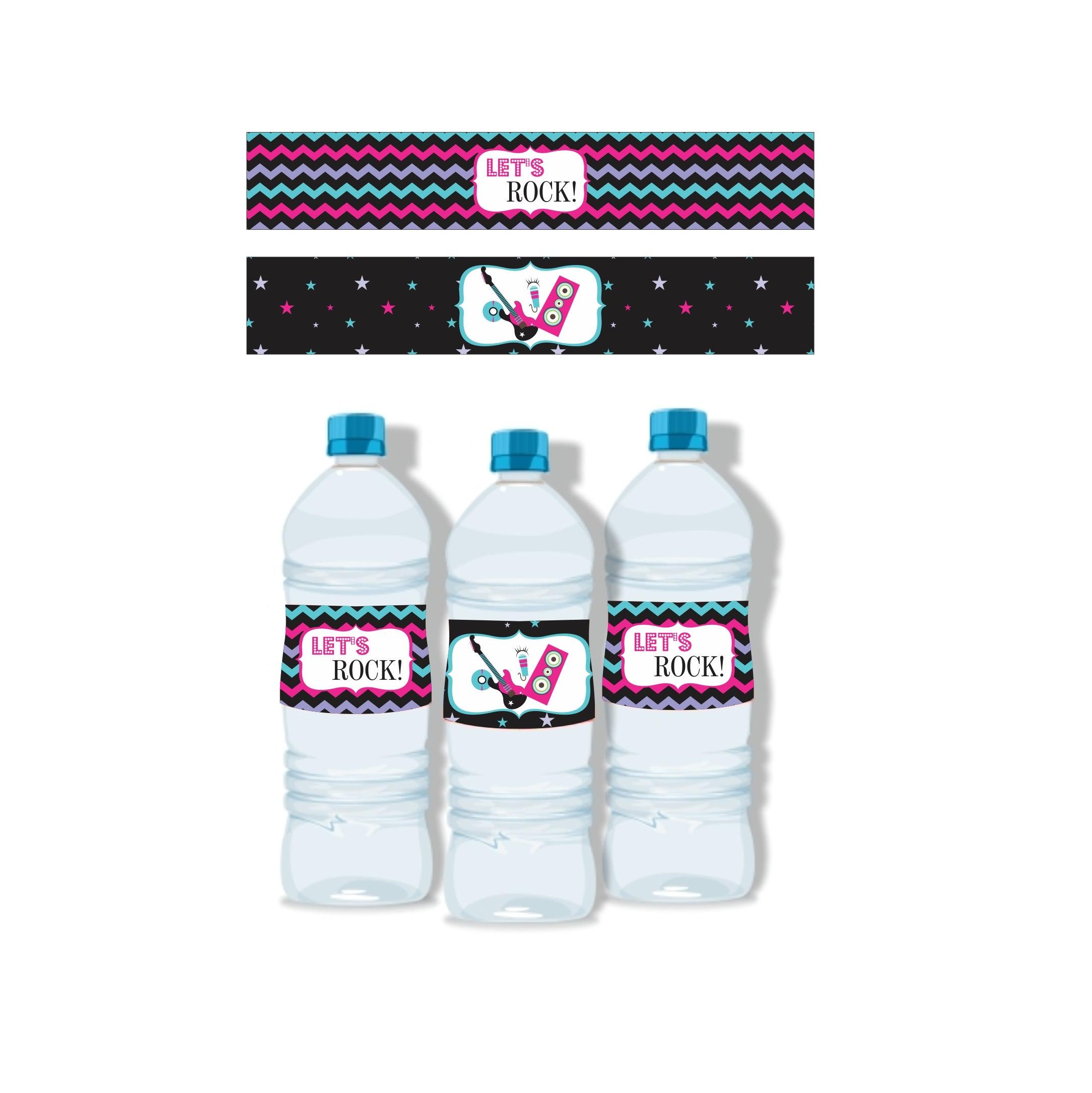 Girly Rockstar Theme Water Bottle Labels THEME PARTIES Pretty UR Party   