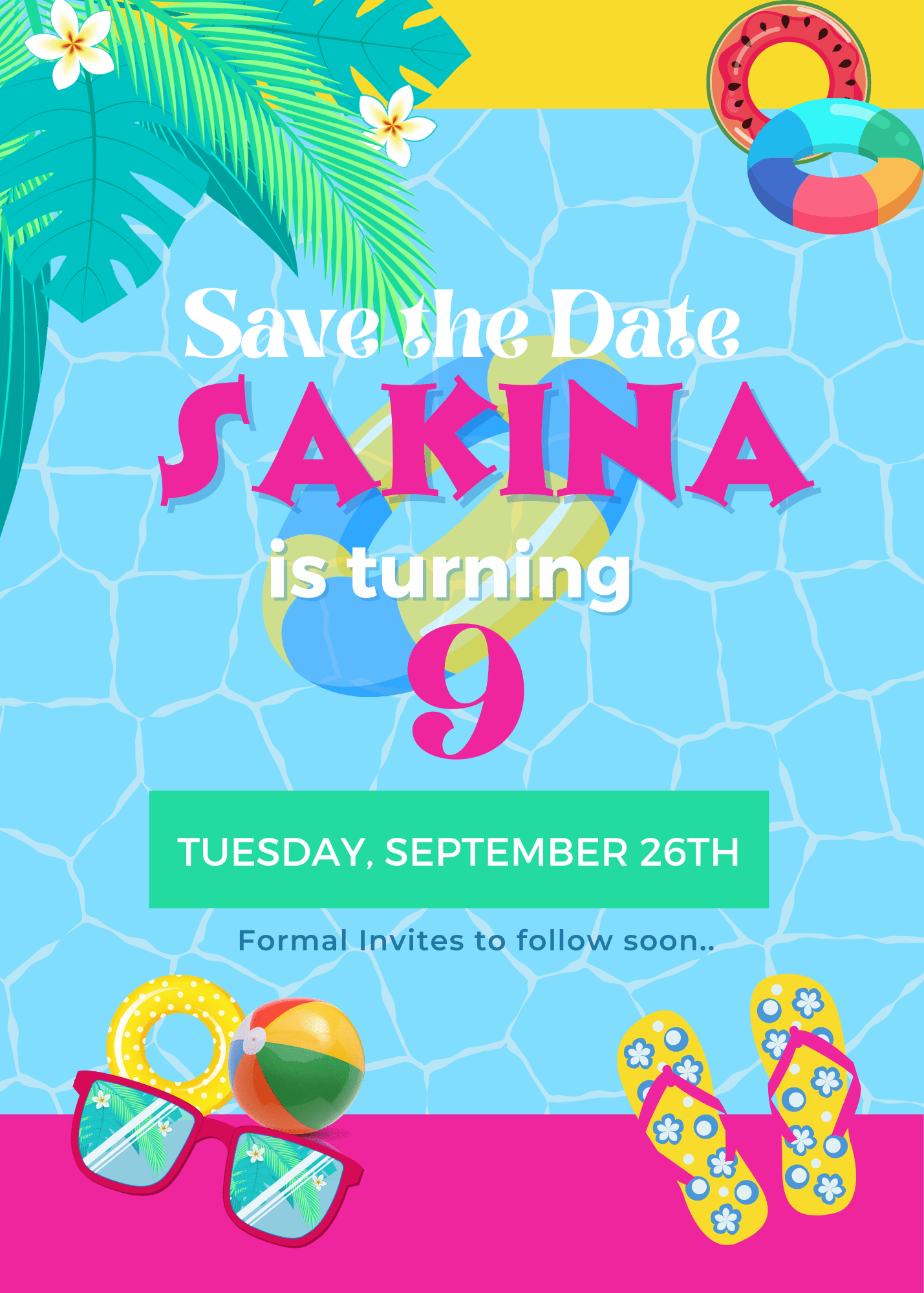 Pool Party theme save the date E-card INVITATIONS Pretty UR Party   