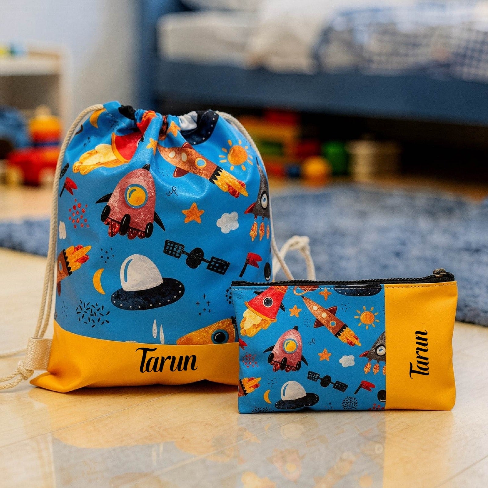 Personalised Kids Drawstring Bag with Pouch