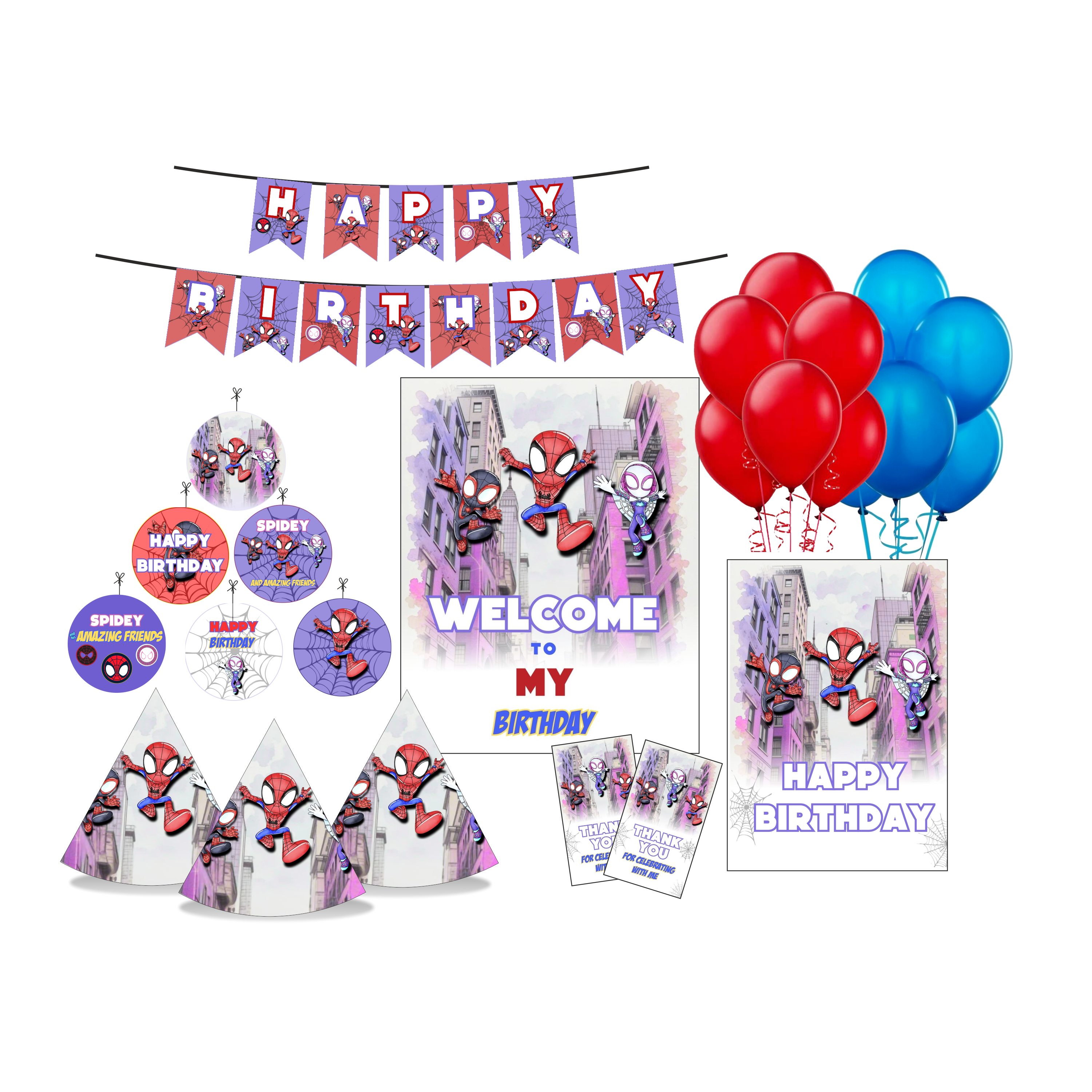 Spidey and his Amazing friends theme Party Decorations Kit - 80 pcs combo pack