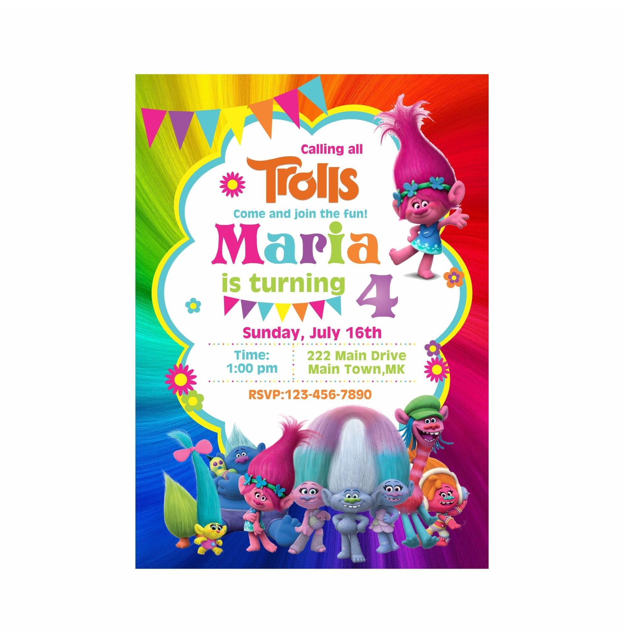 Trolls Theme E-Invitations BIRTHDAYS Pretty UR Party   