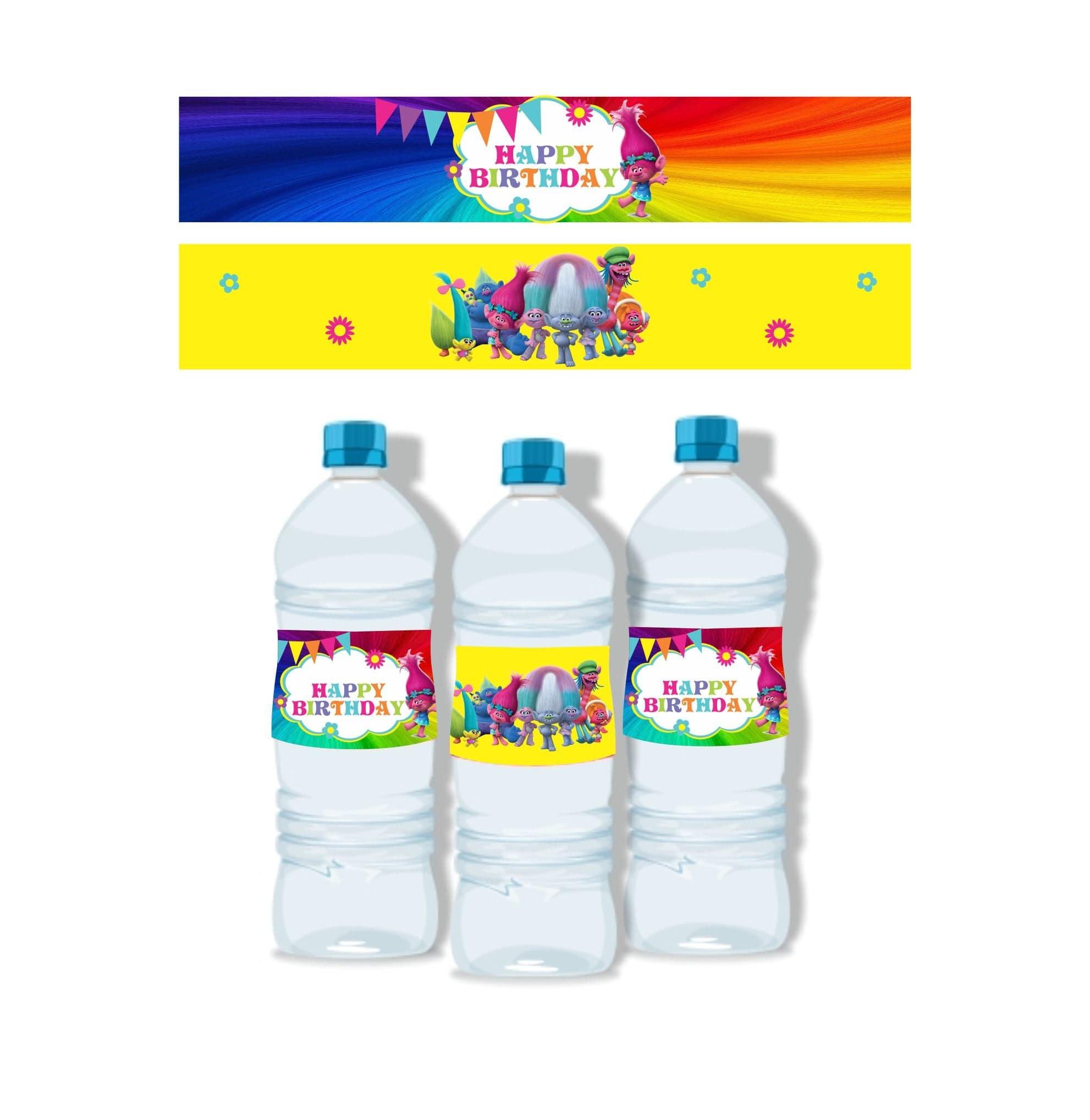 Trolls Theme Water Bottle Labels THEME PARTIES Pretty UR Party   