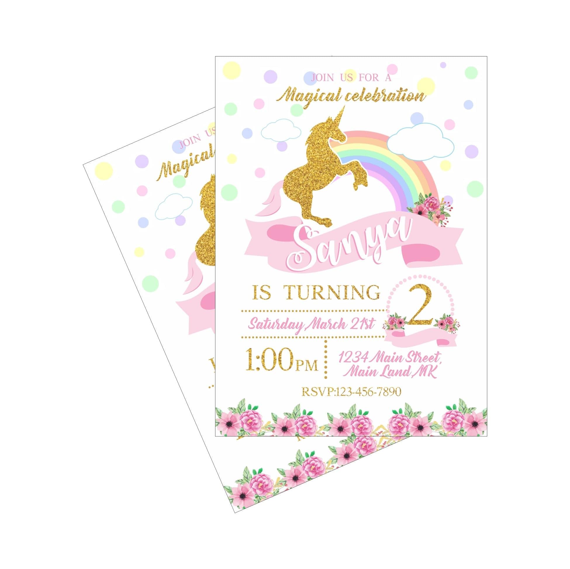 Unicorn Theme E-Invitations BIRTHDAYS Pretty UR Party   