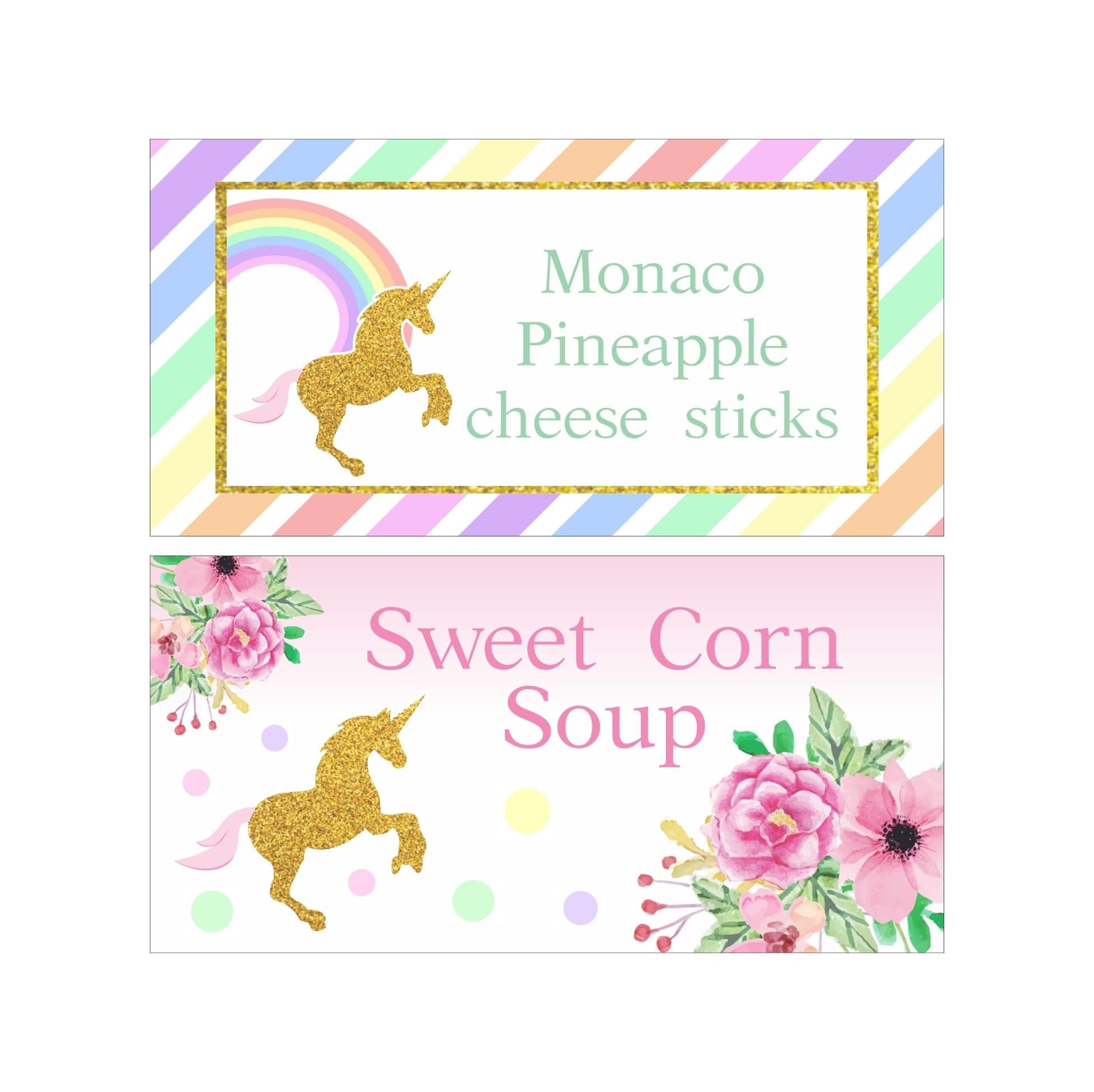 Unicorn Theme Food Labels / Buffet Table Cards THEME PARTIES Pretty UR Party   
