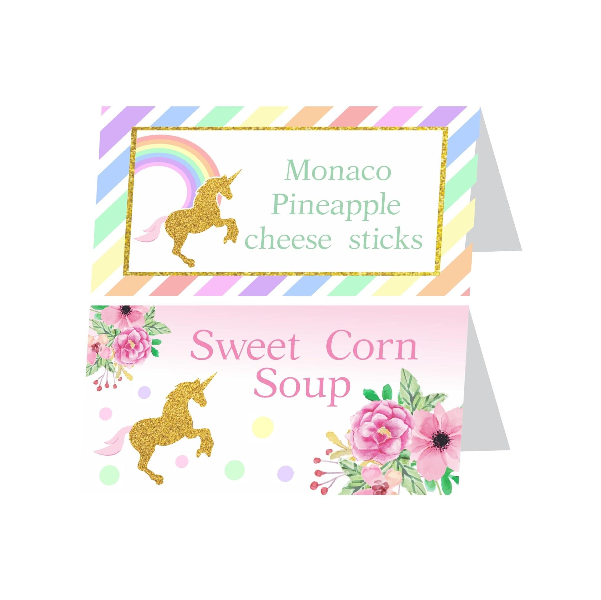 Unicorn Theme Food Labels / Buffet Table Cards THEME PARTIES Pretty UR Party   
