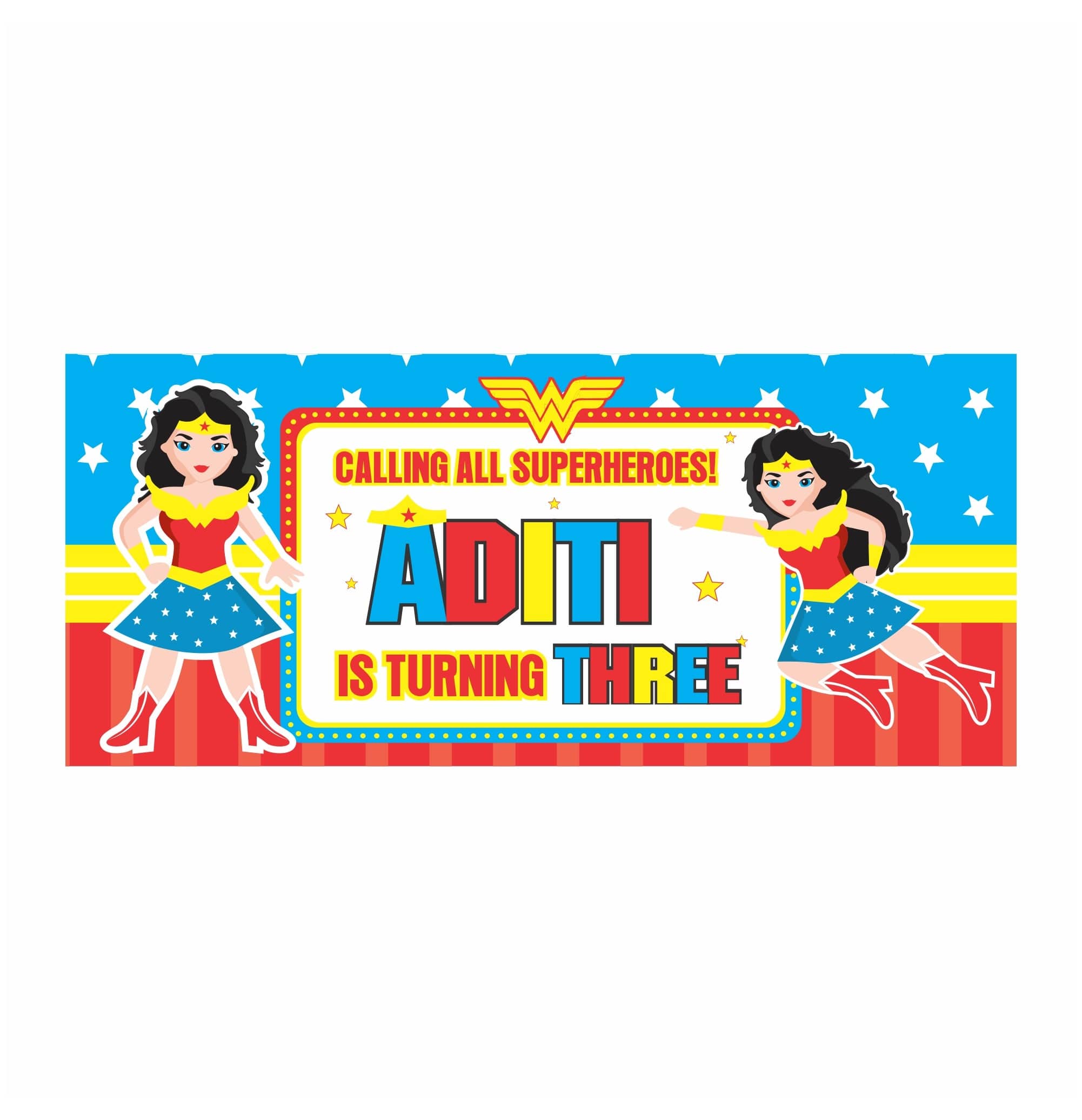 Personalized Wonder Woman Theme Banner 30in ALL PARTY SUPPLIES Pretty UR Party   